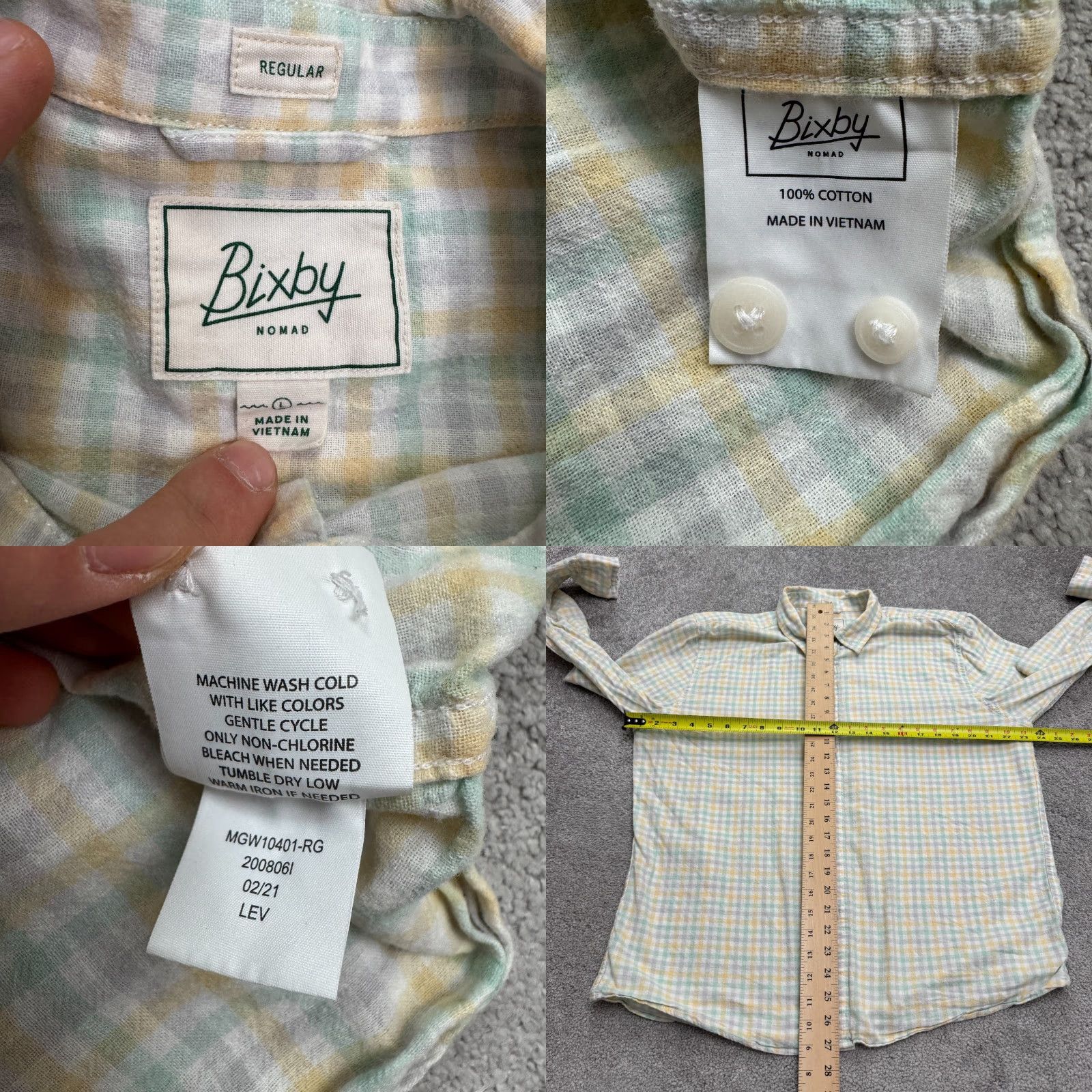 Nomad Bixby Nomad Regular Fit Flannel Shirt Men Large Pastel Yellow Green Plaid Casual Shirt Size US L / EU 52-54 / 3 - 8 Thumbnail