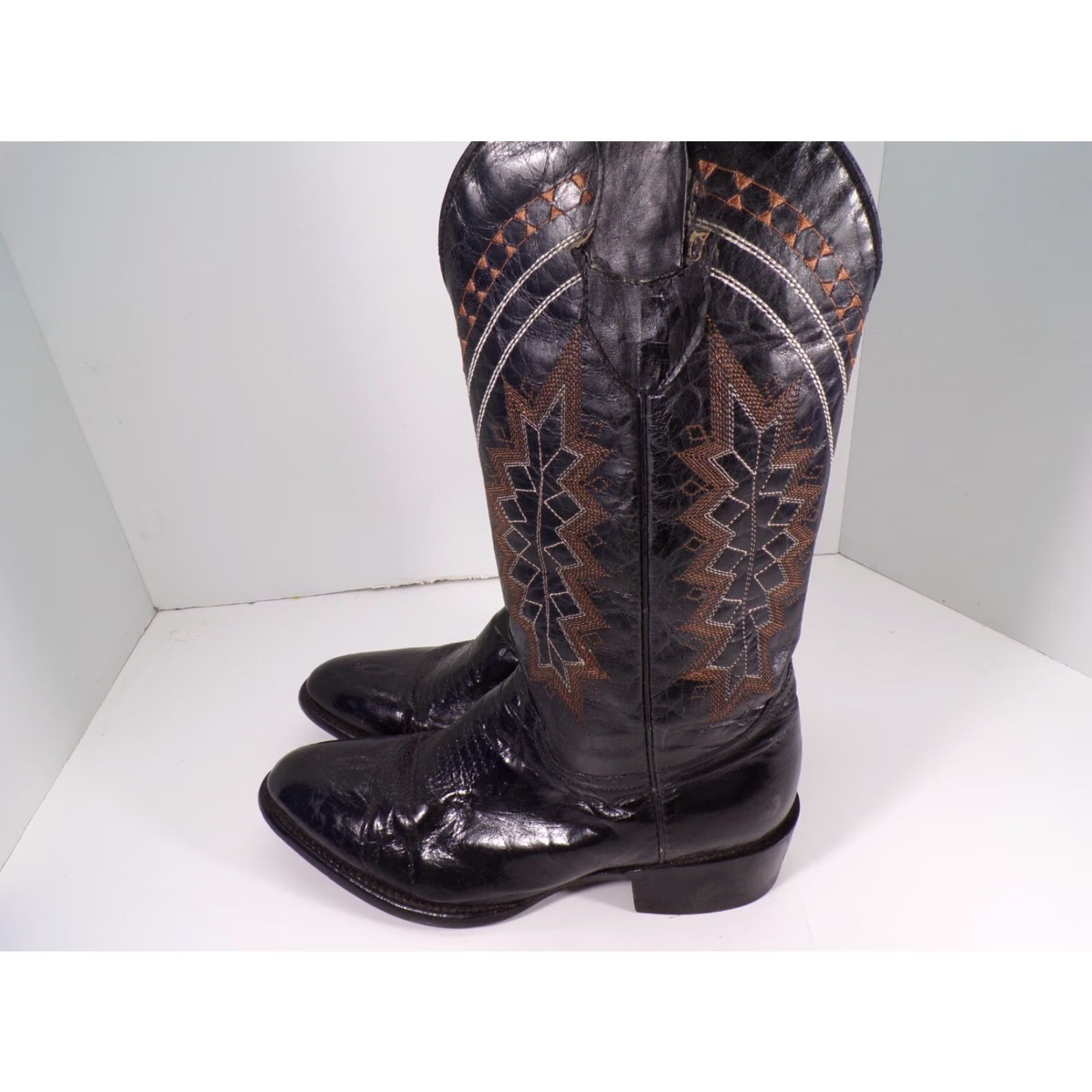 Vintage Ferrini Boots Men Sz 8.5 D Black Leather Western Distressed Vintage Cowboy Goat Leather Boots Mens Size US 9 / EU 42 - 4 Thumbnail