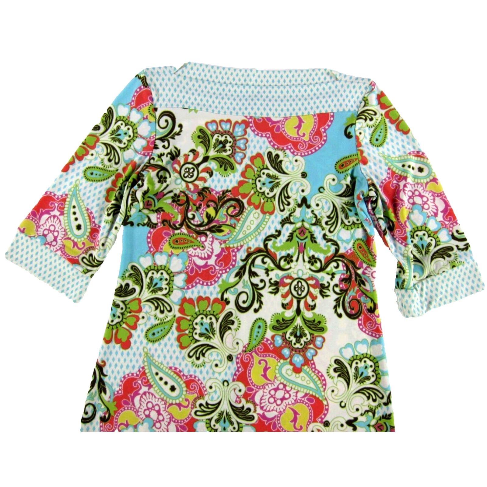 Vintage VTG Volume One Shift Dress 3/4 Sleeve Floral Paisley Stretch L Pink Womens Vintage Knee Length Dress Size L / US 10 / IT 46 - 4 Thumbnail