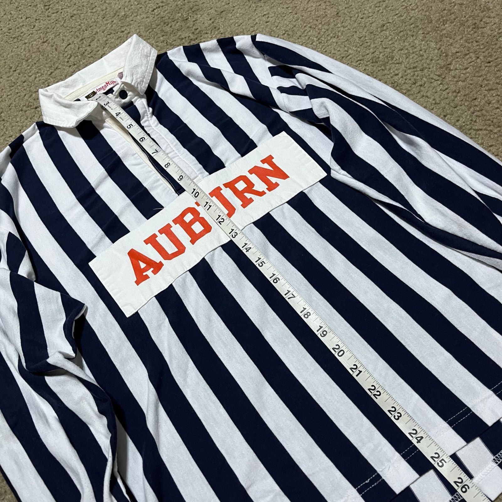 Nutmeg Vintage Nutmeg Auburn Navy/White Pinstriped Long Sleeve Polo Size US S / EU 44-46 / 1 - 4 Thumbnail