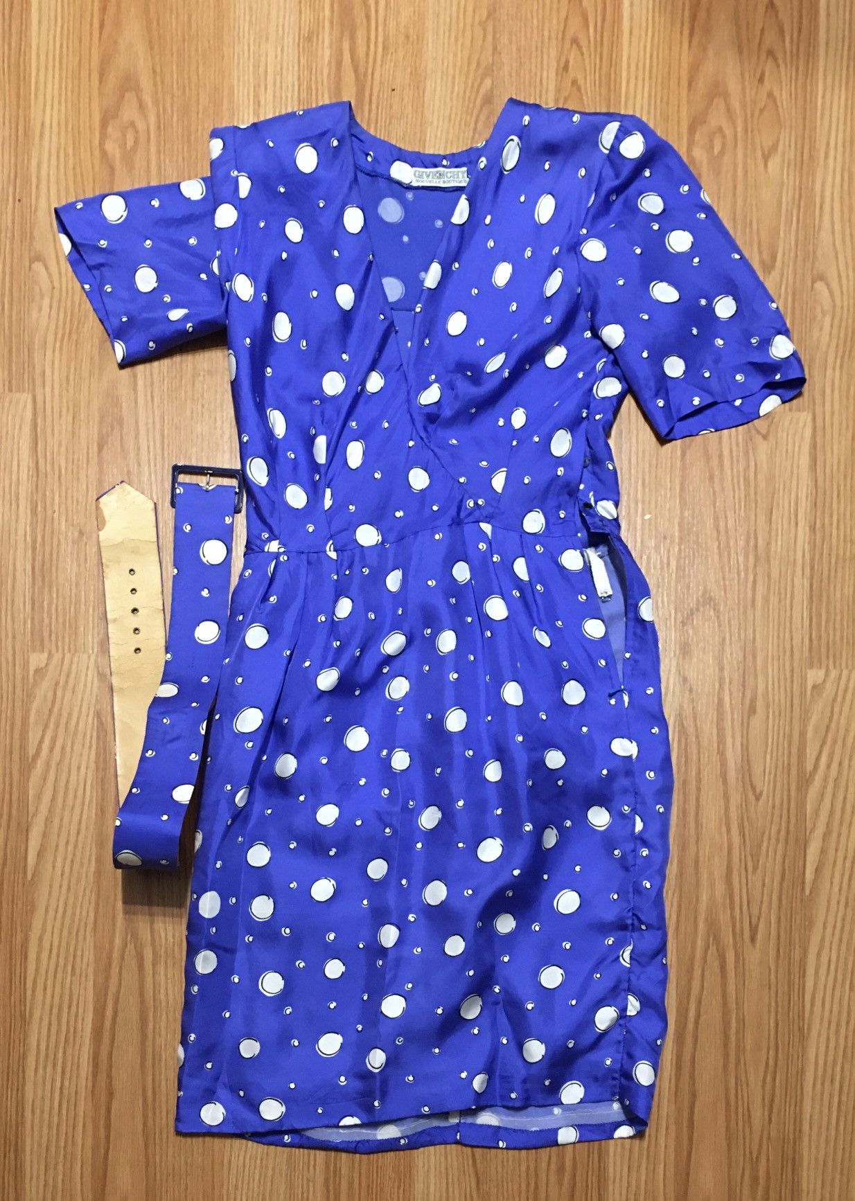Givenchy × Vintage Givenchy Nouvelle Boutique Silk DressBlue White Polka Dots Size S / US 4 / IT 40 - 8 Thumbnail