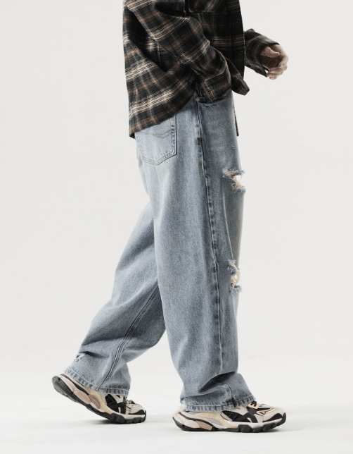 Japanese Brand × Jean Loose men's high street ripped wide-leg jeans Size US 32 / EU 48 - 3 Thumbnail