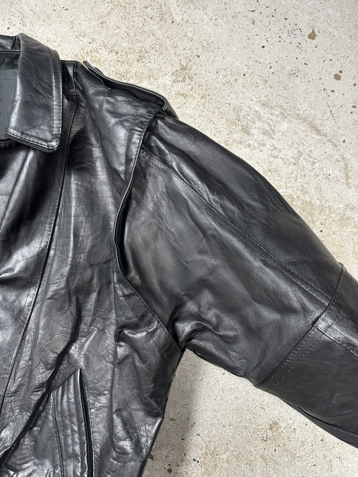 Vintage Vintage 90s Black Leather Utility Ramones Moto Bomber Jacket Size US XXL / EU 58 / 5 - 5 Thumbnail