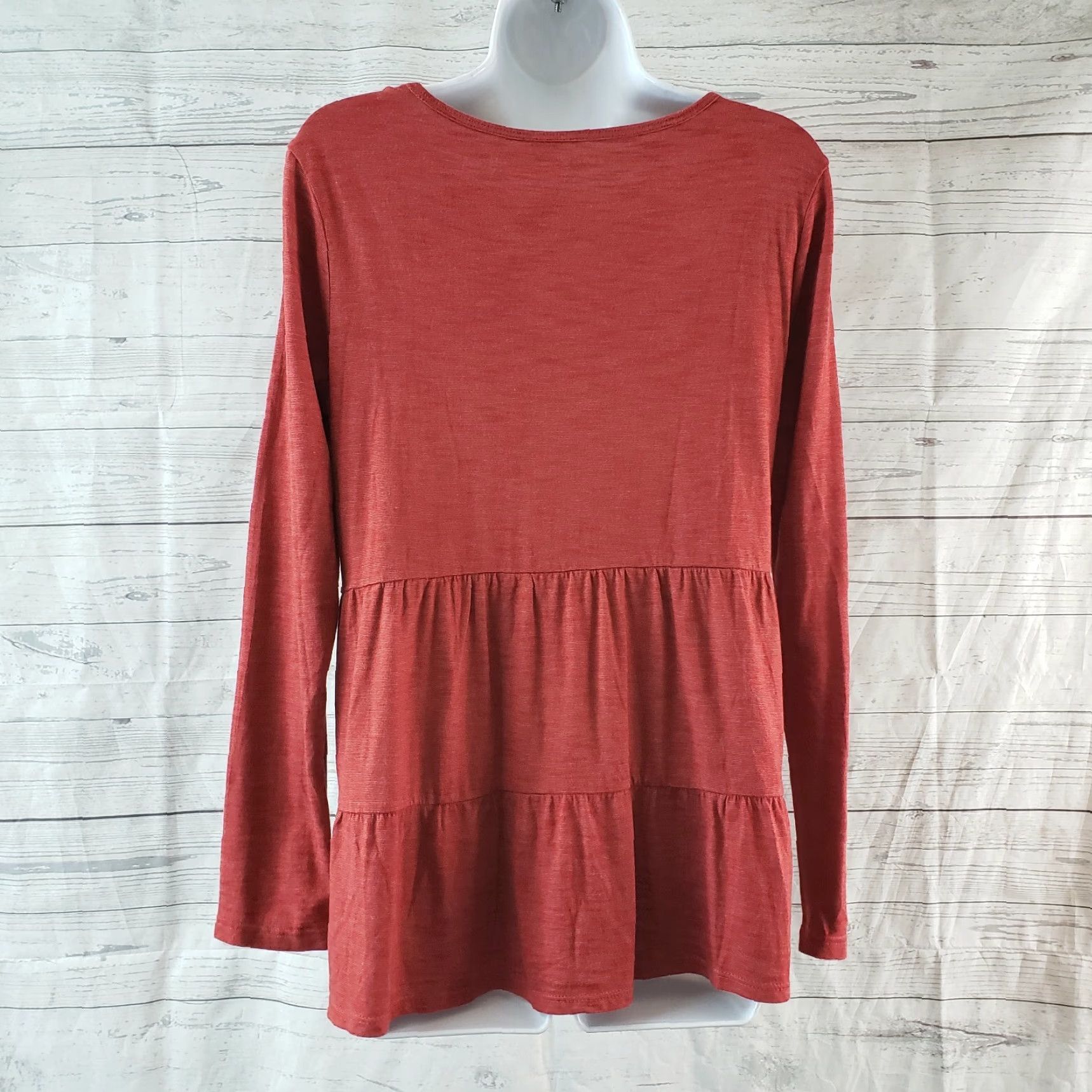 Ann Taylor Ann Taylor LOFT Womens Tiered Top Shirt PS Red Long Sleeve Rayon Blend Size S / US 4 / IT 40 - 4 Thumbnail