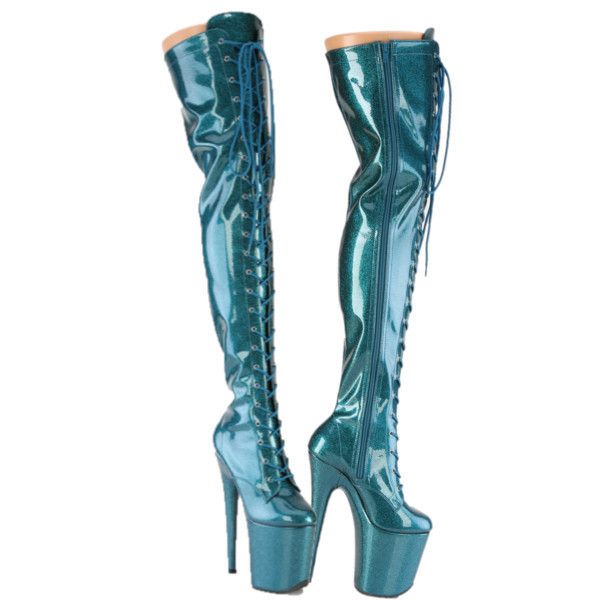 Other Flamingo 3020 Teal Glitter Patent 3020 Thigh High 4" Platfor Size US 7 / IT 37 - 3 Thumbnail