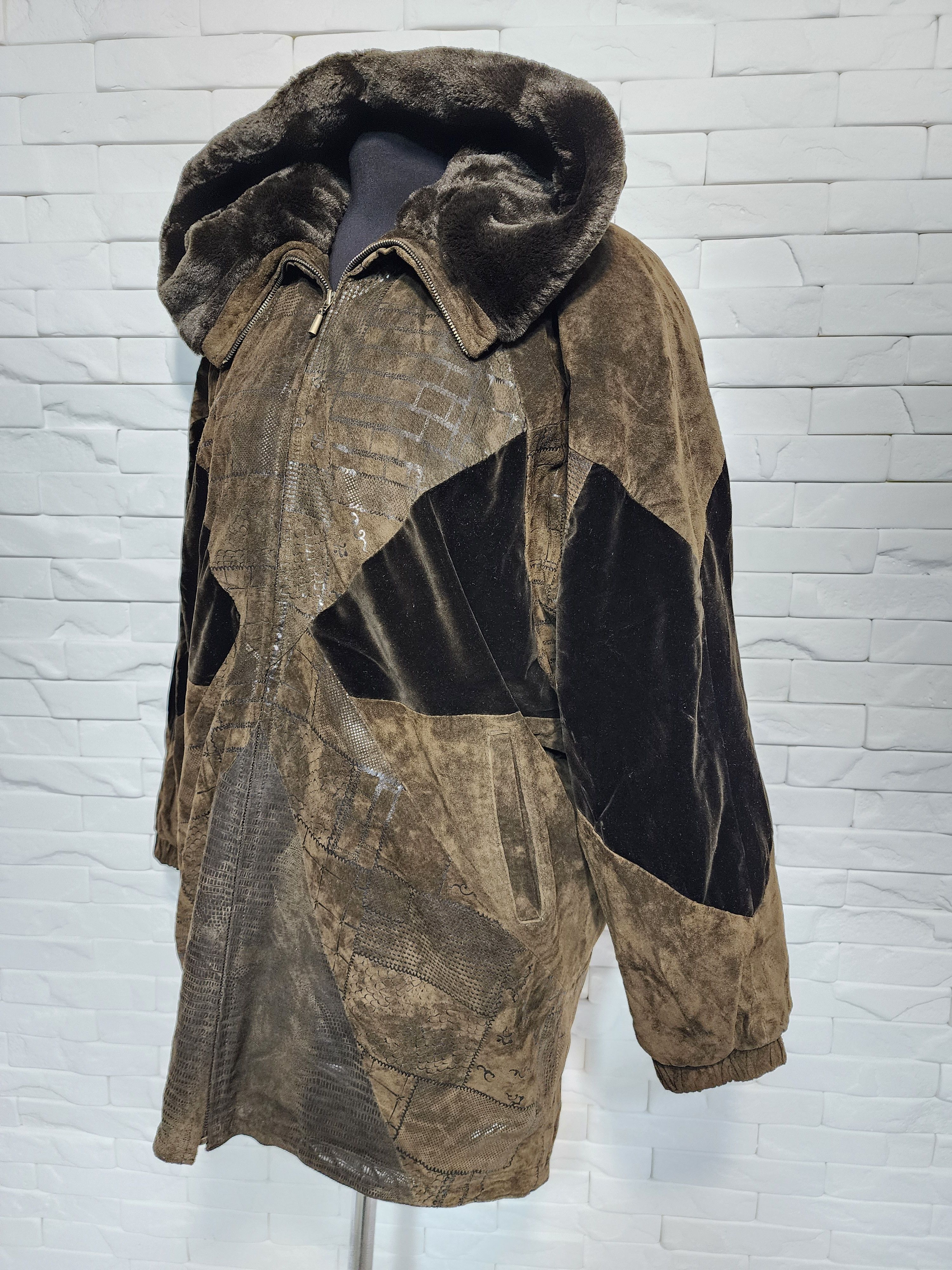 Genuine Leather Vintage Brown Suede Leather Jacket With Hood Size XXL / US 16-18 / IT 52-54 - 3 Thumbnail