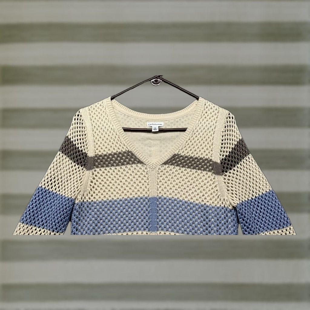 Croft & Barrow Croft & Barrow Women’s Long Sleeve Knitted Top Stripe Cream Blue Tones V-Neck M Blue Tan Size M / US 6-8 / IT 42-44 - 1 Thumbnail