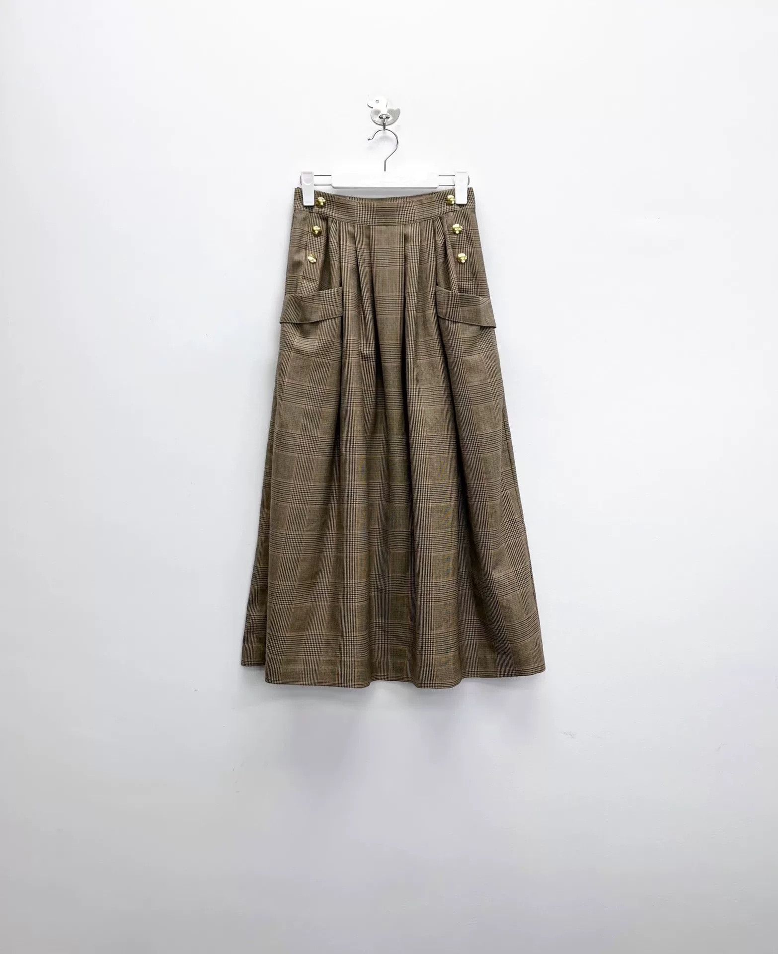 Celine Celine Wales Check Triomphe Gold Buckle Wool Skirt Size US S / EU 44-46 / 1 - 1 Thumbnail