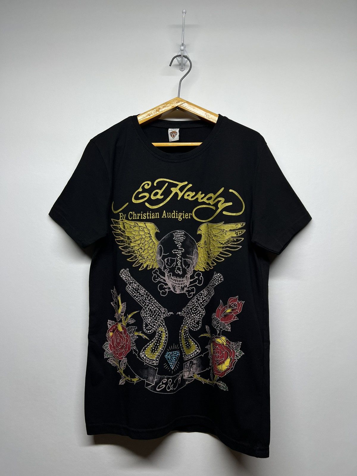 Christian Audigier × Ed Hardy × Vintage Vintage Y2k Ed Hardy Skull Gun ☠️ Big Logo Rare T-Shirt 90’s Size US S / EU 44-46 / 1 - 4 Thumbnail
