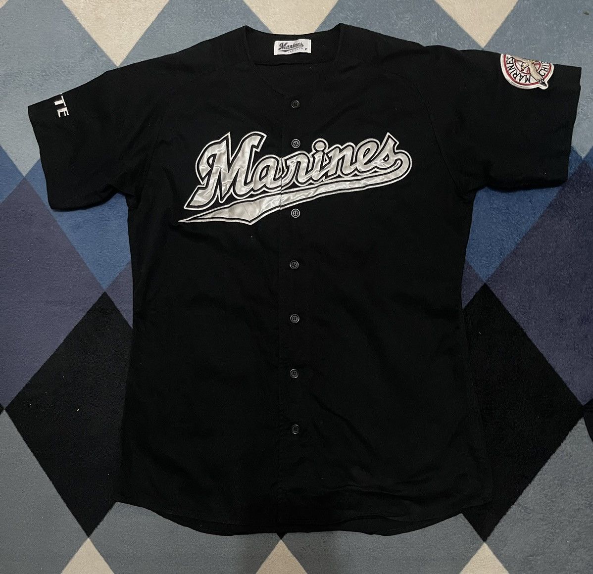 image of Marines Shirt Bitton Up Big Logo in Black, Men's (Size Medium)