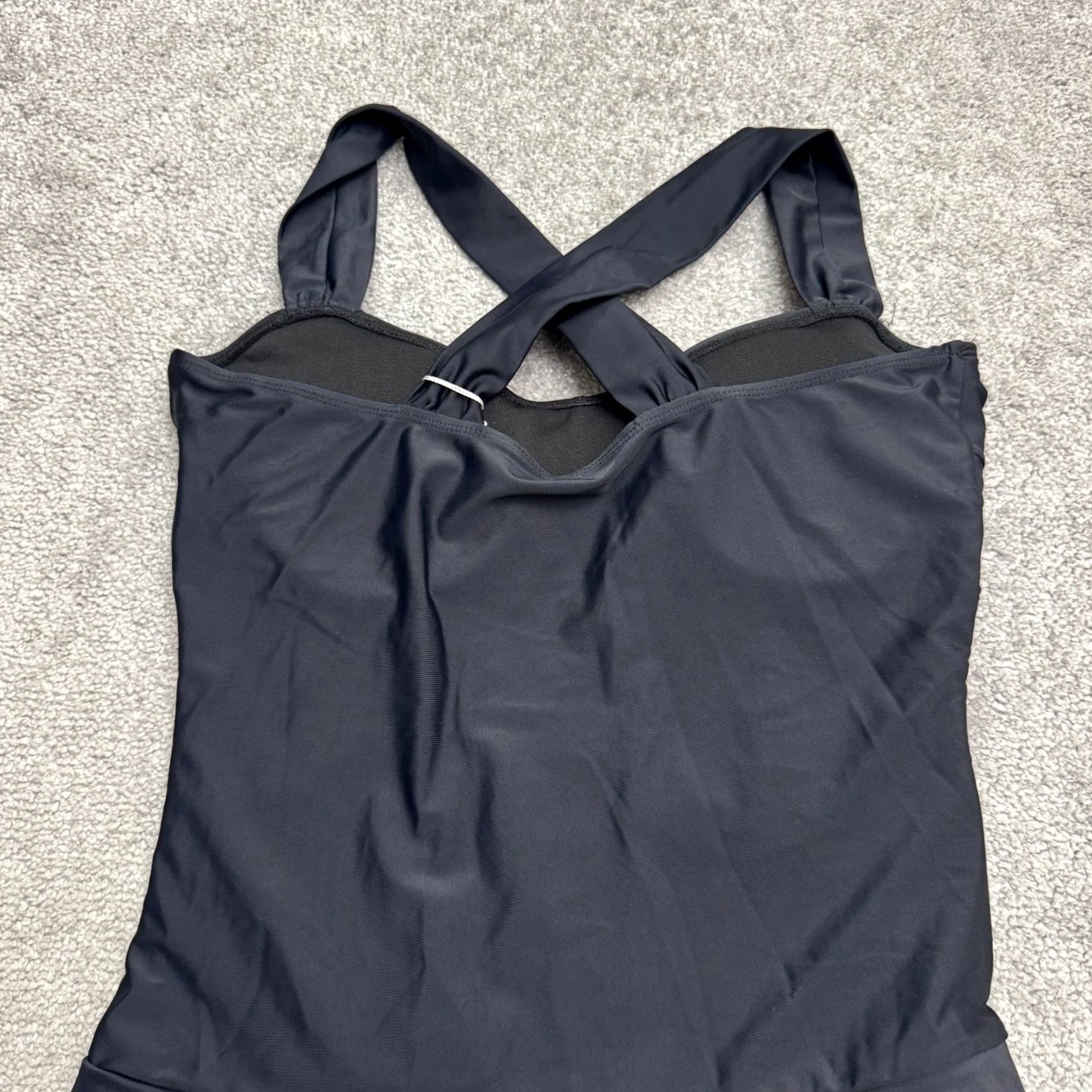 Vintage Summer Mae Swimdress Womens Large Navy Blue Ruched Cross Back 1 Piece NWT Beach Lightweight Stretch Size L / US 10 / IT 46 - 3 Thumbnail
