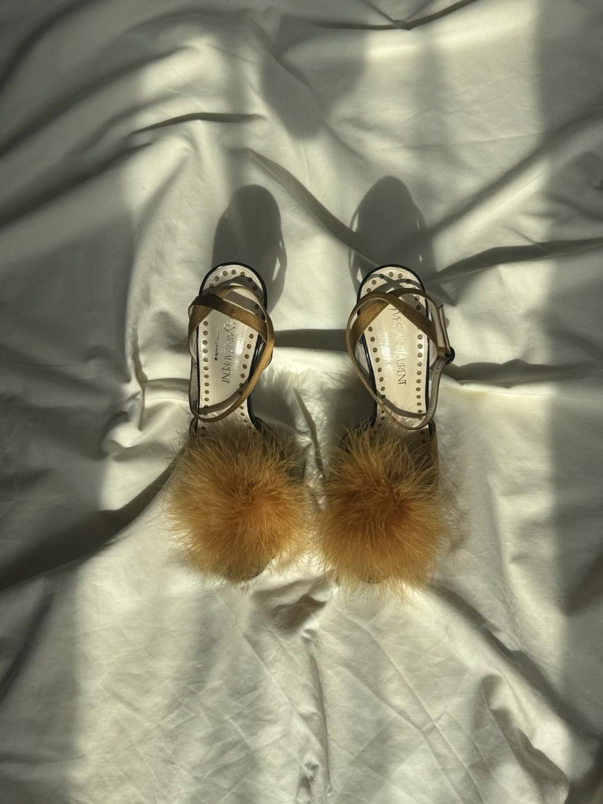 Saint Laurent Paris !NEW S/S 2005 Yves Saint Laurent Runway Satin Feather Heels Size US 7.5 / IT 37.5 - 5 Thumbnail