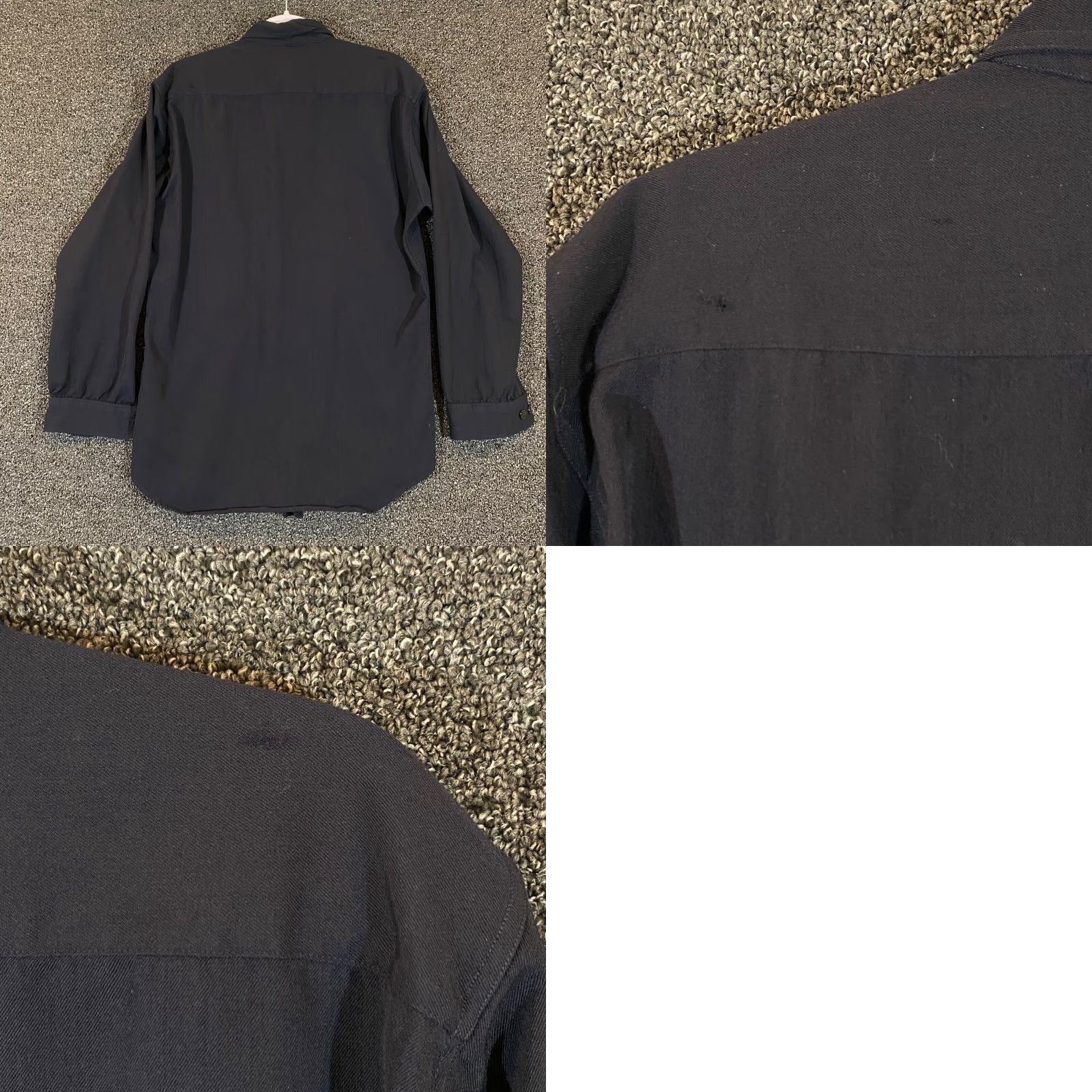 J Peterman Shirt Mens Medium 100% WOOL Navy Blue Button Down Long Sleeve Shirt
