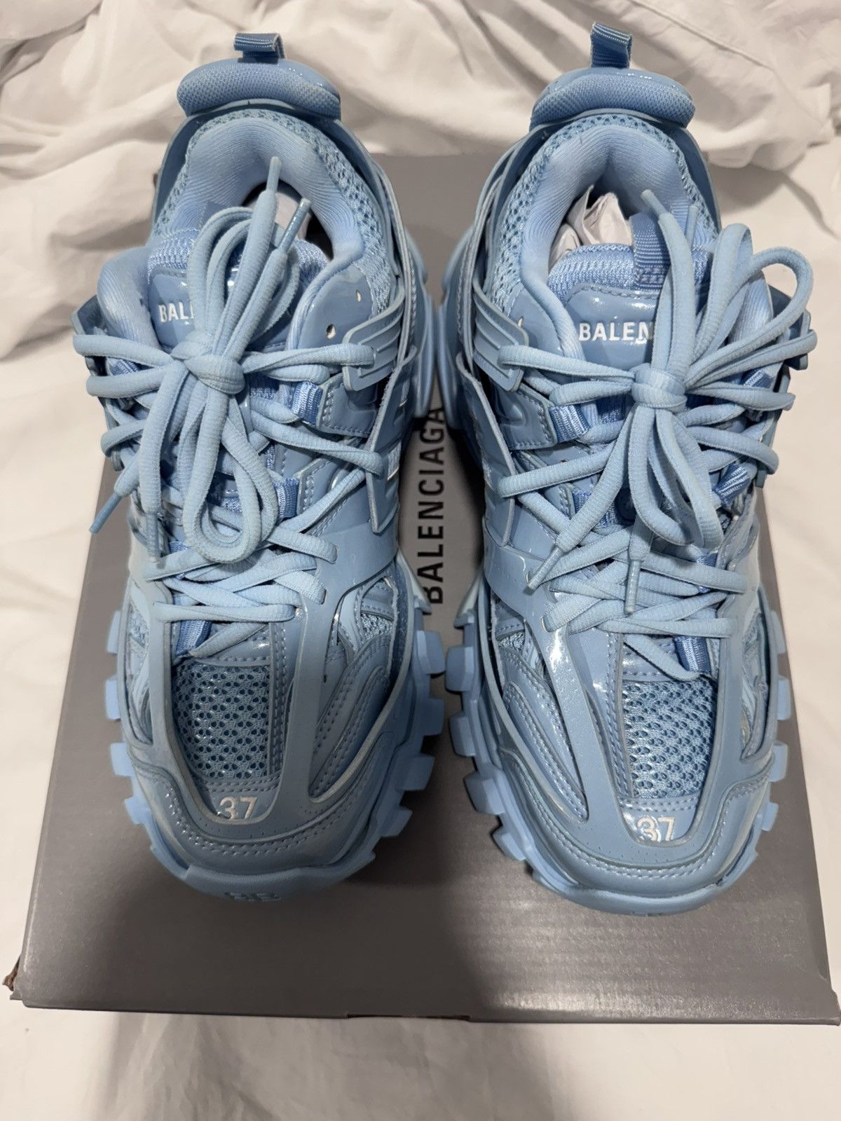 Balenciaga Balenciaga Women’s Metallic Blue Track Sneakers Size US 7 / IT 37 - 3 Thumbnail