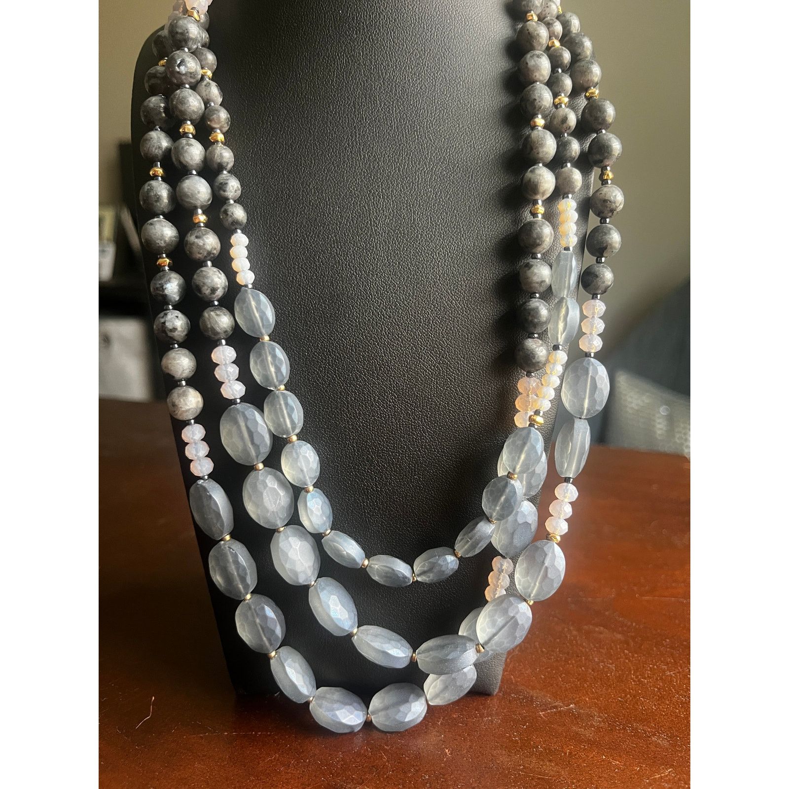 Loft Loft 3-Strand Adjustable Blue/Black/White Beaded Necklace Size ONE SIZE - 3 Thumbnail