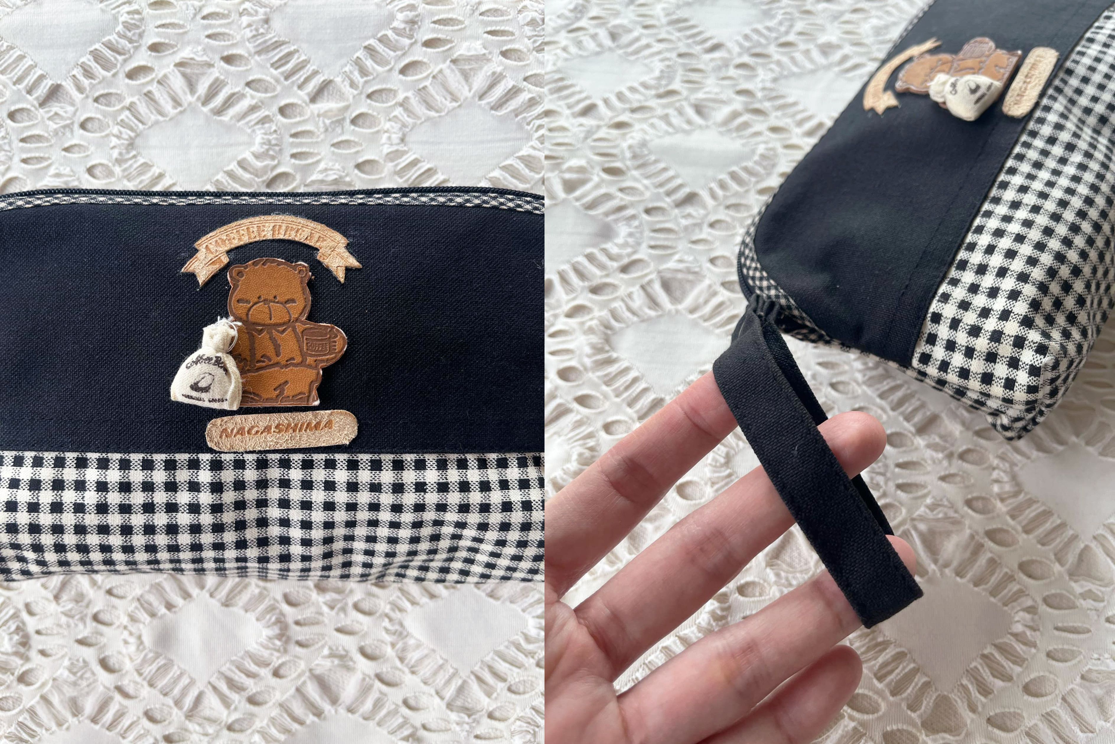 Vintage 80s black and White Gingham Cutie cosmetic bag with strap Size ONE SIZE - 6 Thumbnail