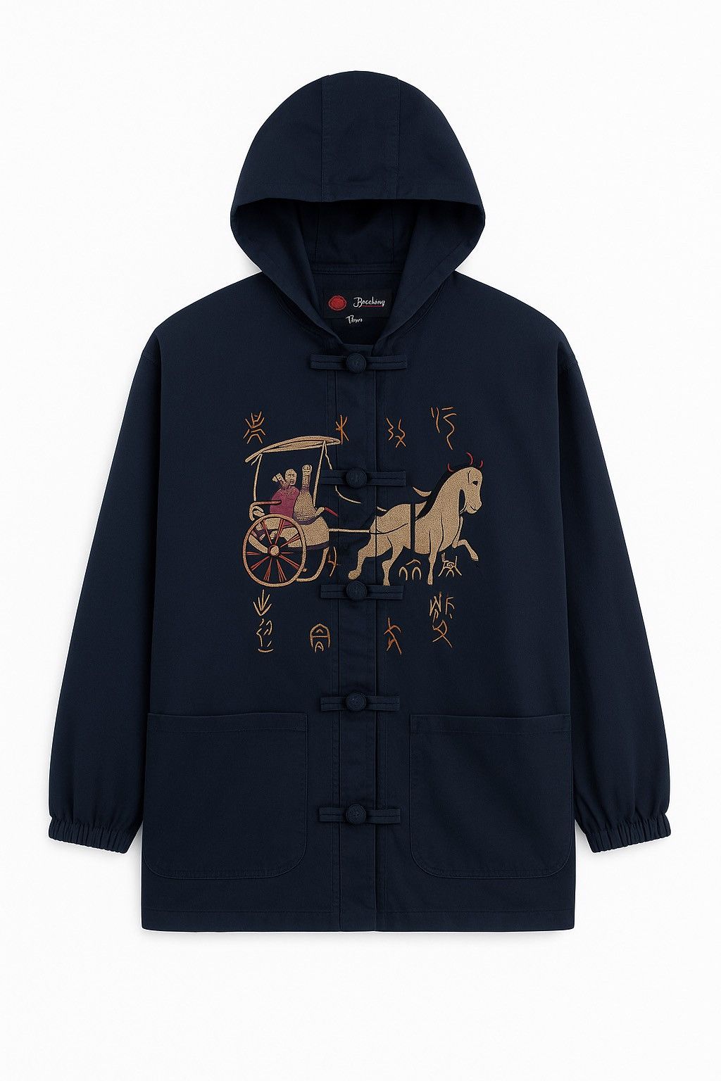 Japanese Brand Vintage Navy Blue Embroidered Hooded Jacket by Jinlong Size XL / US 12-14 / IT 48-50 - 1 Thumbnail