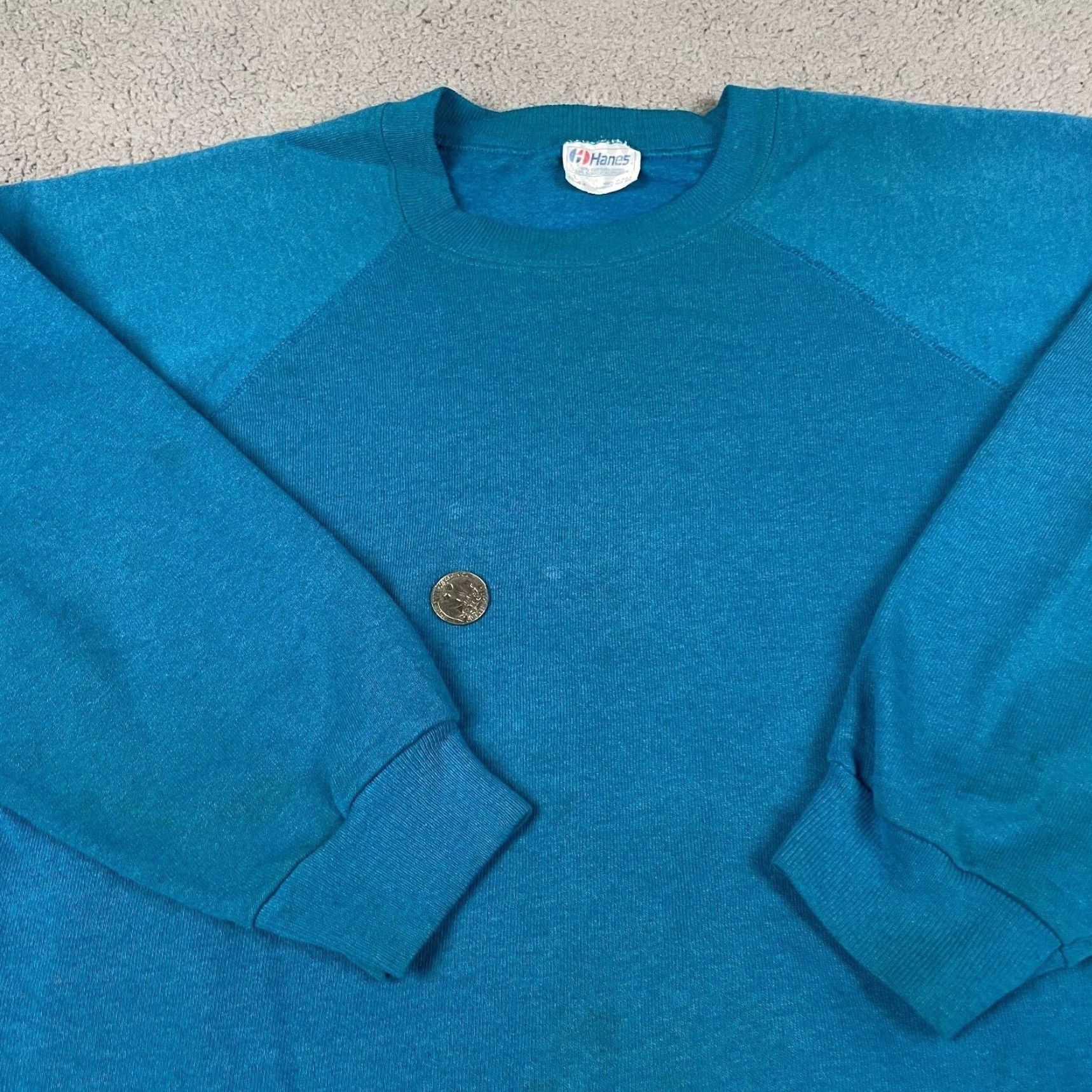 Hanes VINTAGE Hanes Sweatshirt Adult Large Green Teal 80s 90s Pullover USA Made Crew Neck Mens Sweatshirt Size US L / EU 52-54 / 3 - 4 Thumbnail