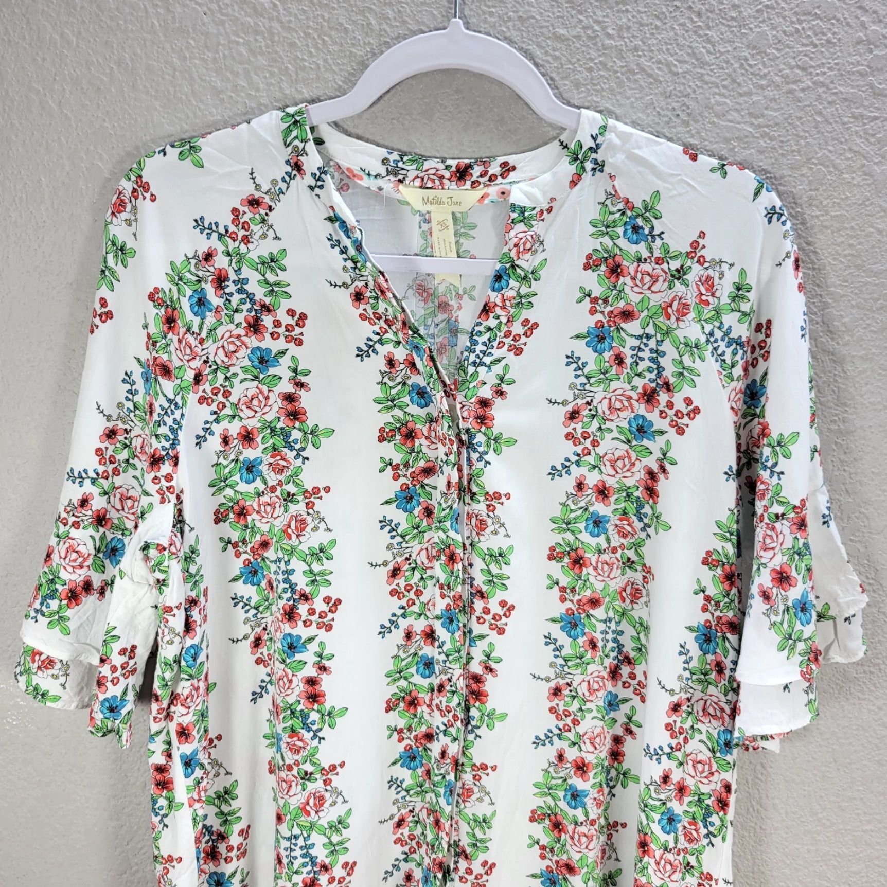 Vintage Matilda Jane Shirt Women XS Floral Tunic White Rayon V-Neck Short Sleeve Blouse Photos 90s Event Size XS / US 0-2 / IT 36-38 - 4 Thumbnail