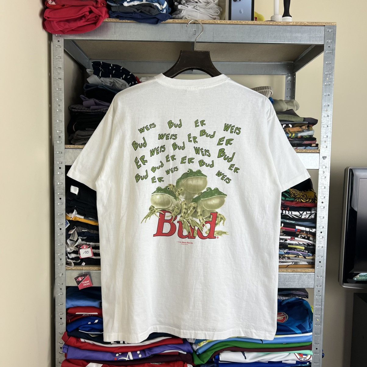 Budweiser Rare! Budweiser Frog Big Logo Tee 90s Single Stitch Vintage Size US XL / EU 56 / 4 - 1 Thumbnail