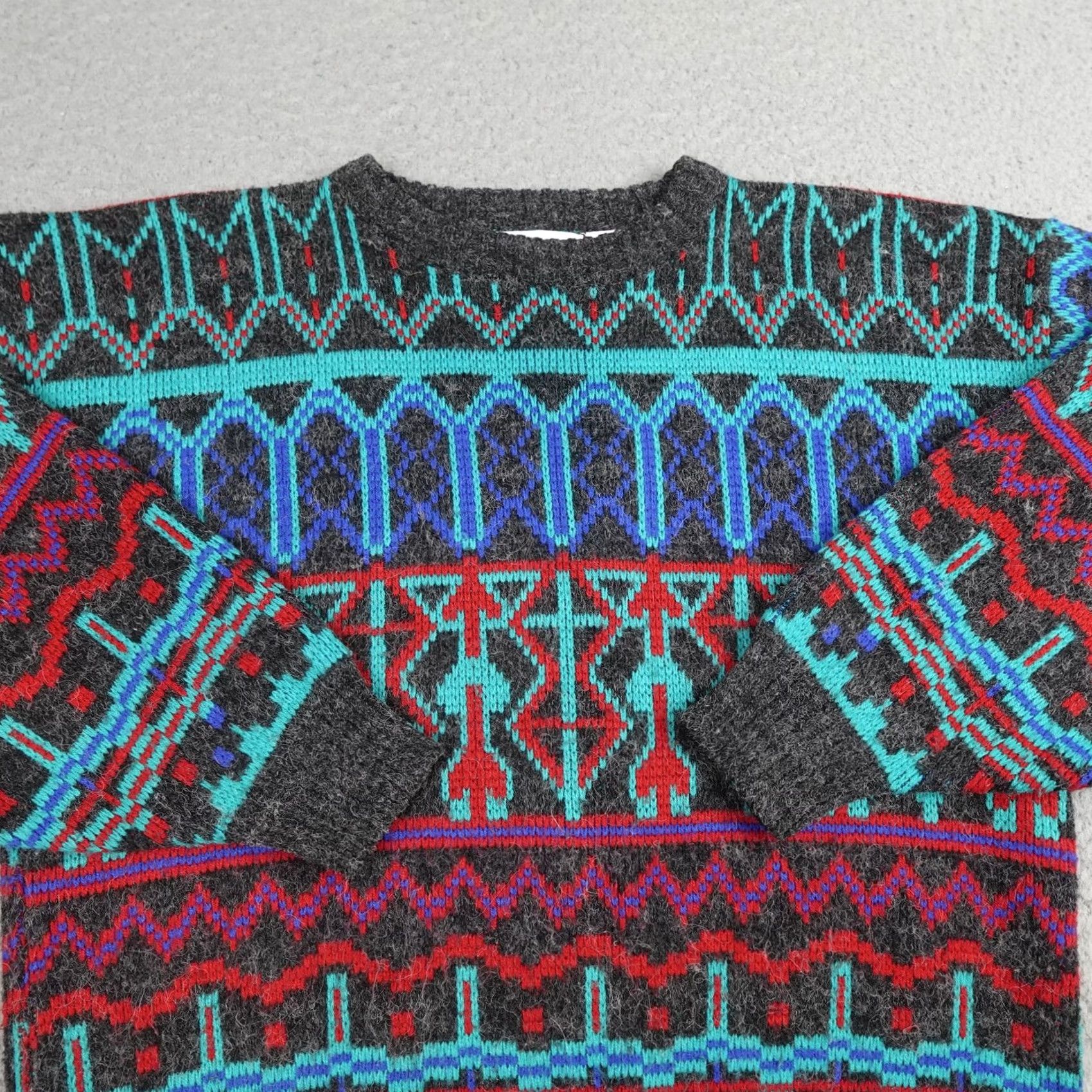 Vintage Vintage Jason Maxwell Sweater Mens Large Gray Blue Geometric Knit Pullover 80s - Red Size US L / EU 52-54 / 3 - 5 Thumbnail