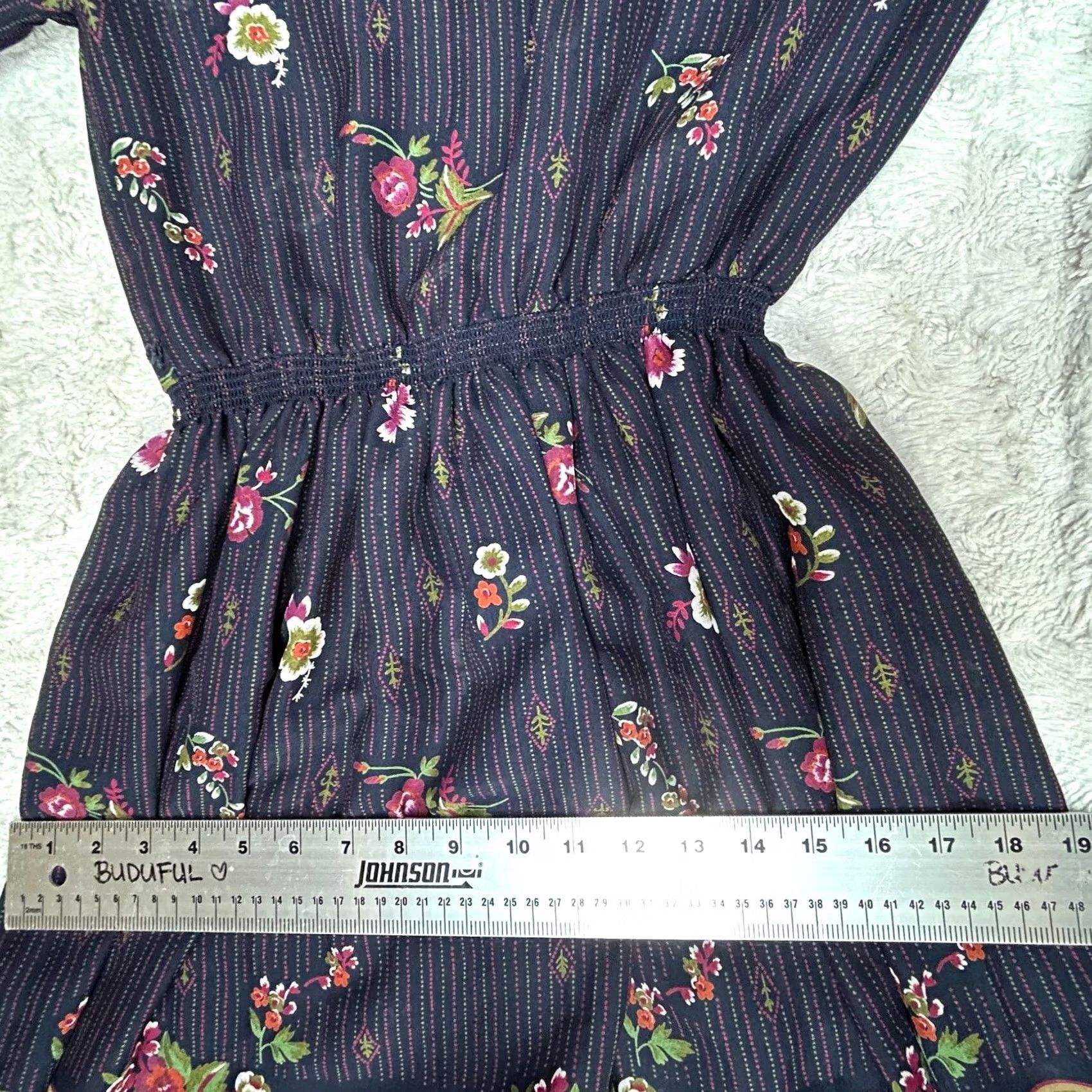 Vintage LF Petite Vintage Union Made Floral Print Mock Neck Ruffle Dress Size 6 Navy Dress Size 3XL / US 20-22 - 7 Thumbnail