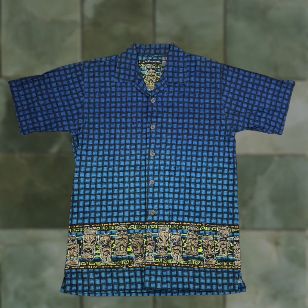 Vintage VINTAGE No Boundaries Shirt Adult Medium Blue Hipster Punk Baggy Y2K Tiki Button Up Size US M / EU 48-50 / 2 - 1 Thumbnail