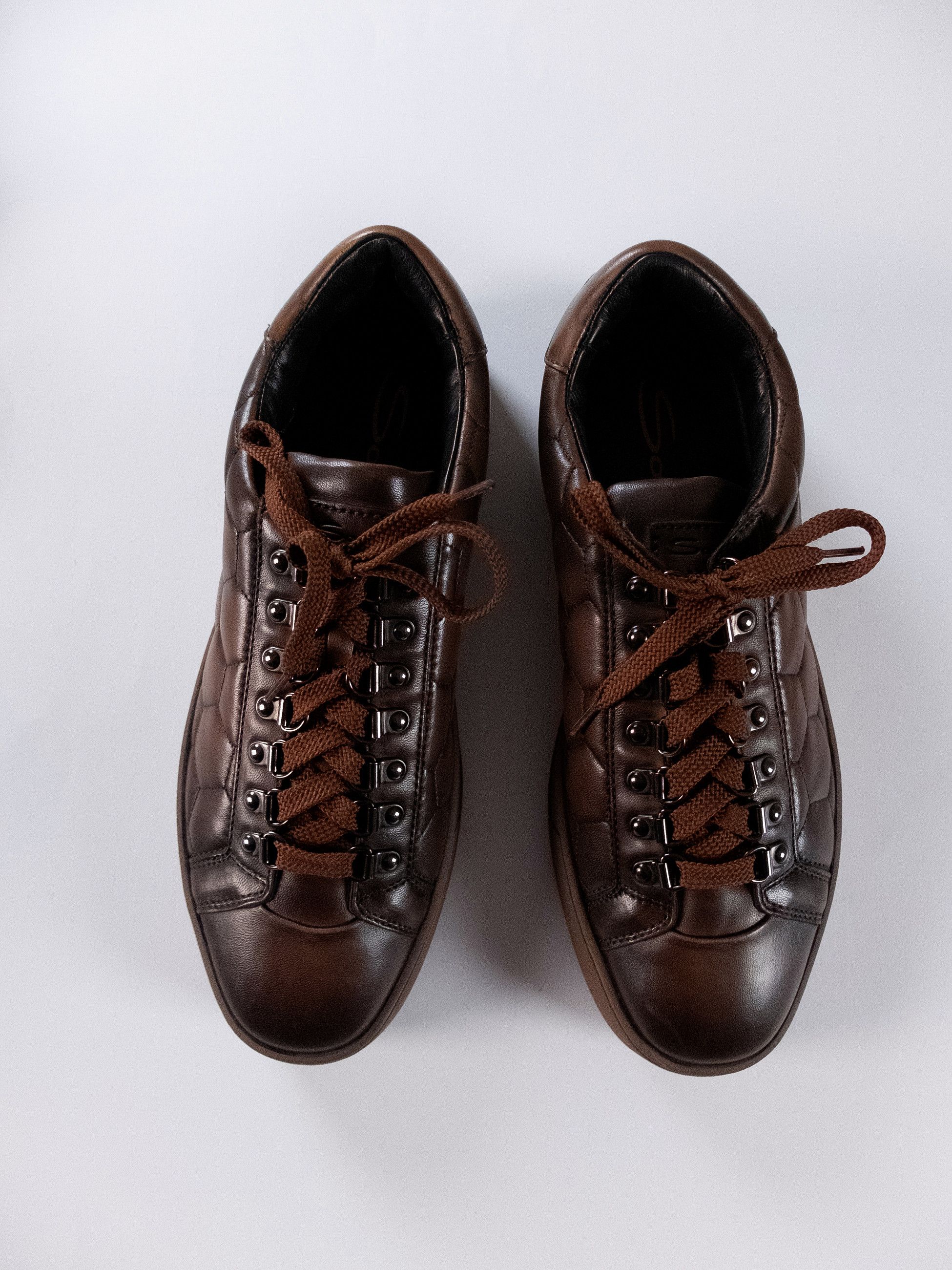 Santoni SANTONI brown quilted low top leather sneakers 10 43 Size US 10 / EU 43 - 2 Thumbnail