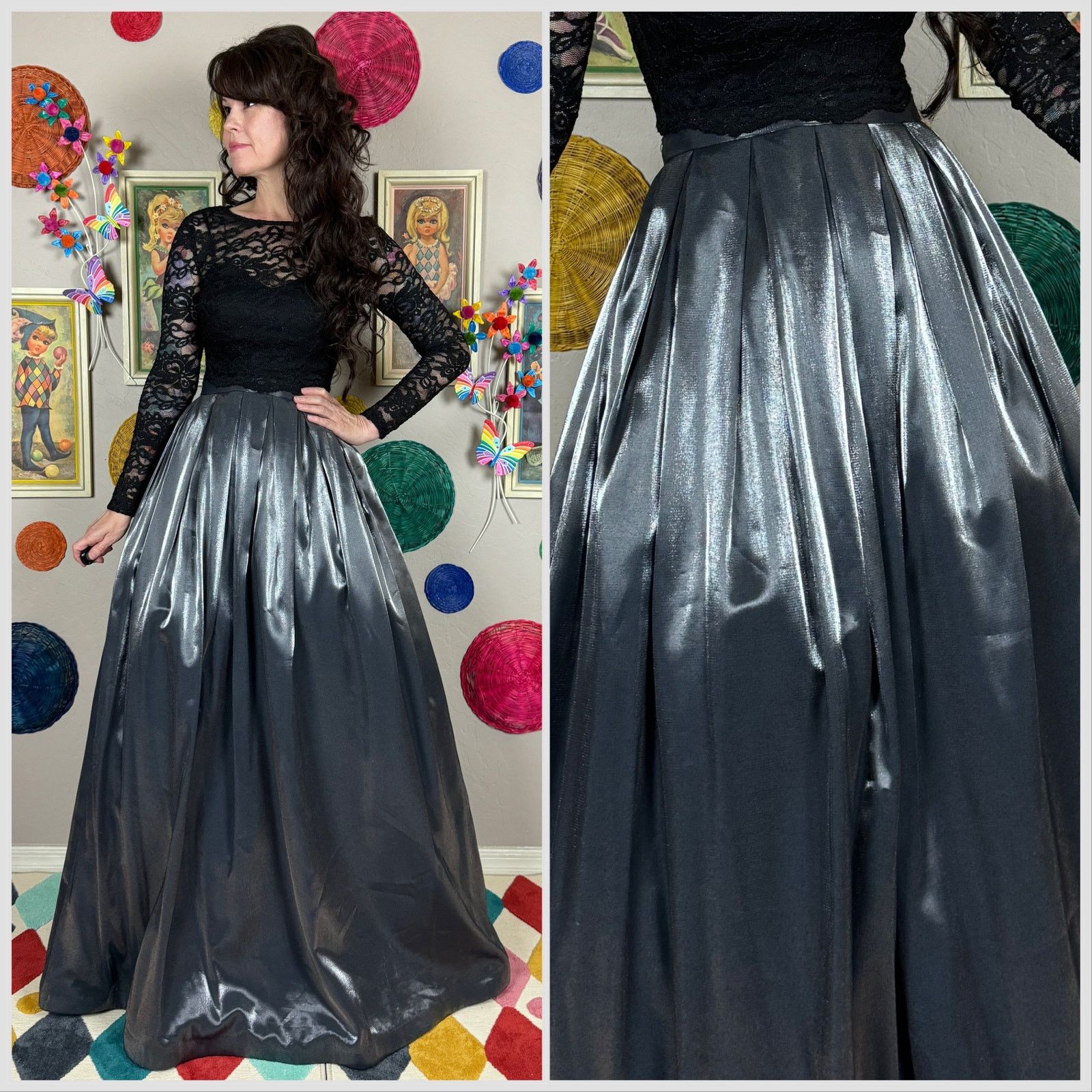 Vintage Vintage Y2K Metallic Silver High Waist Pleated Ball Skirt Size 28" / US 6 / IT 42 - 1 Thumbnail