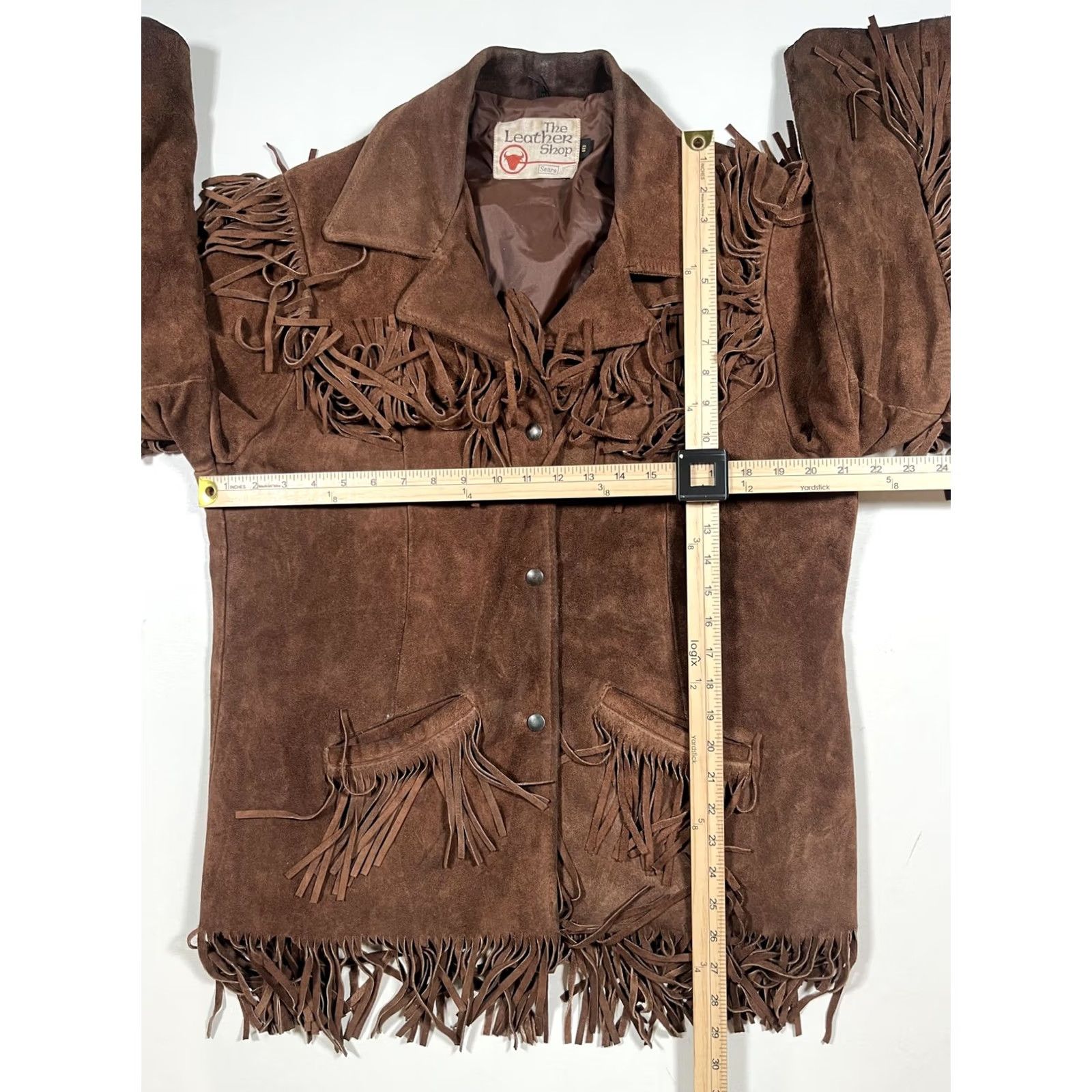 Sears Vintage The Leather Shop Jacket Womens 18 Brown Suede Fringe Western Sears Jacket Women 18 Brown Fringe Size XXL / US 16-18 / IT 52-54 - 4 Thumbnail