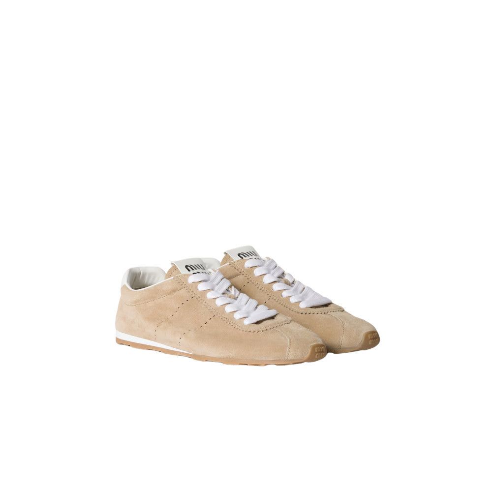 MIU MIU Plume $950 Desert Beige Suede Sneakers New And Authe