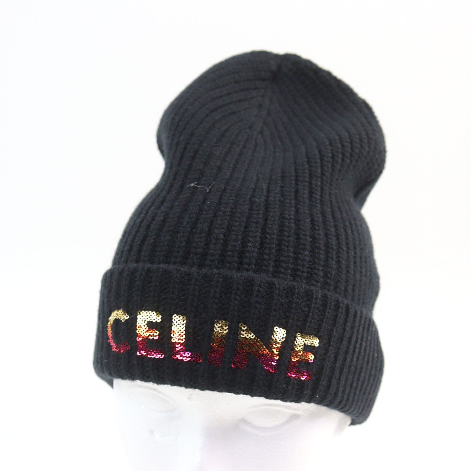 帽子 CELINE EMBROIDERED KNIT WOOL BEANIE Celine Celine Knit cap Embroidered Sequin Beanie Cotton Hats