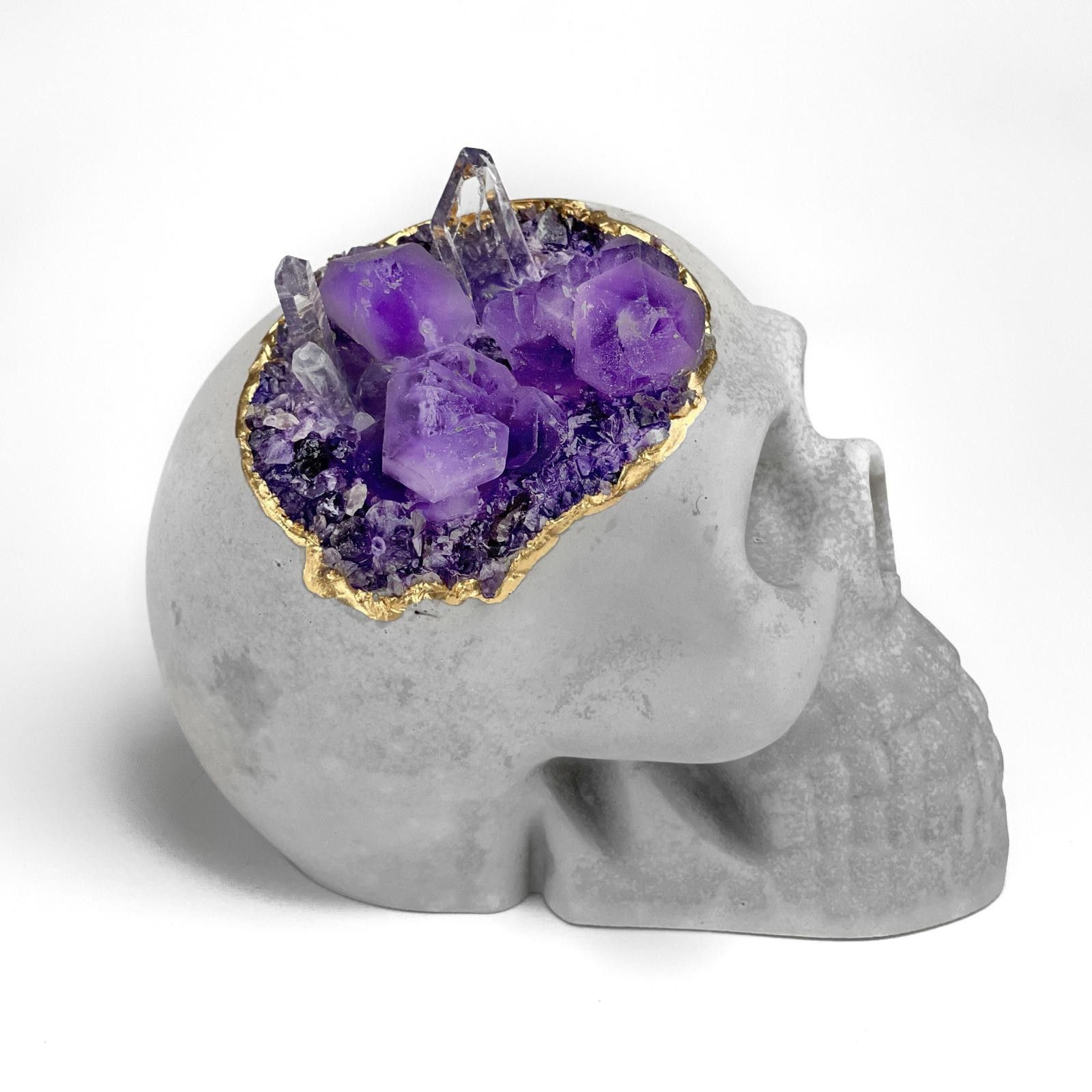 Other Amethyst Quartz Crystal Skull | Concrete Geode Decor Purple Size ONE SIZE - 5 Thumbnail