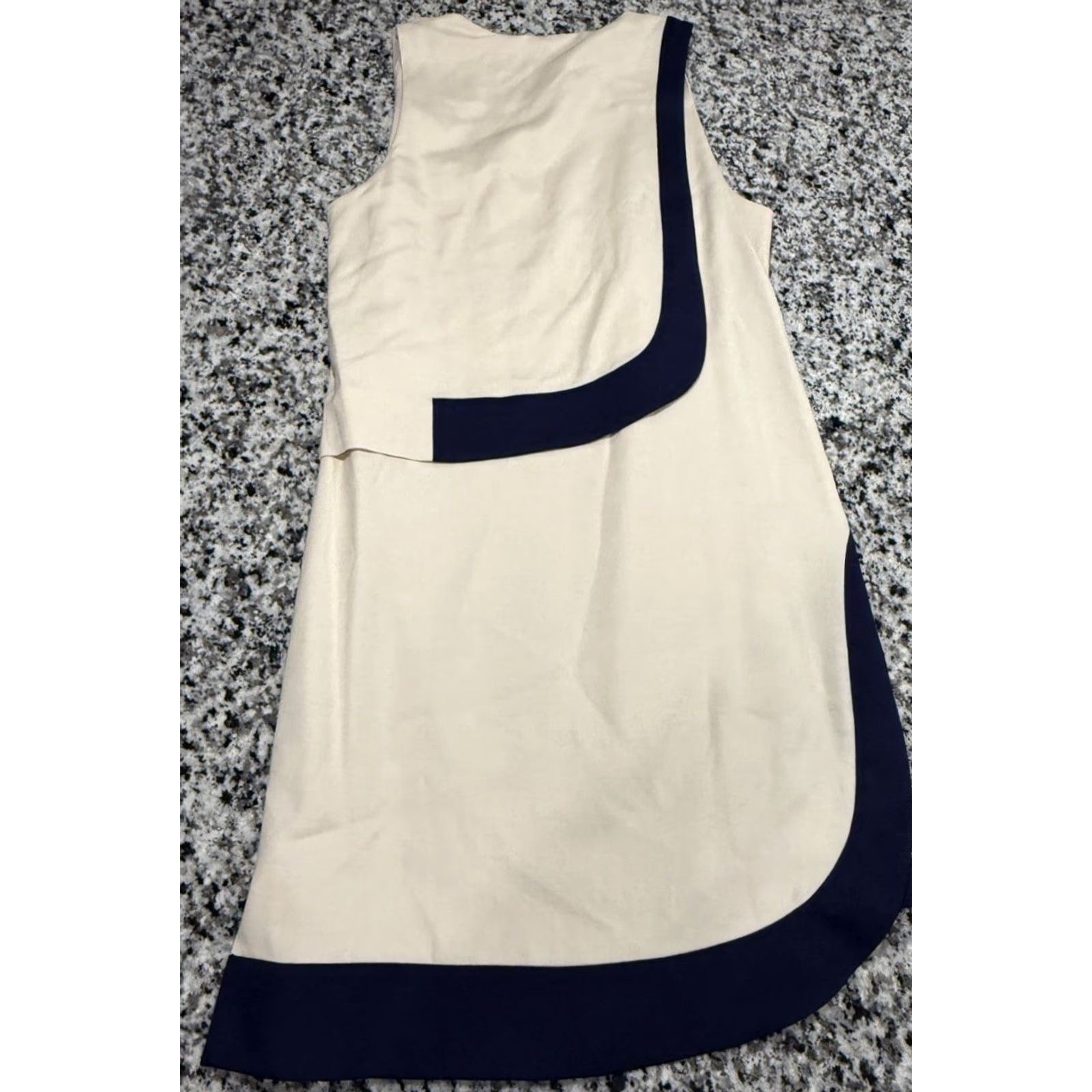 Diane von Furstenberg VINTAGE DVF Robi Cream & Navy Sleeveless Mini Dress SZ US 6 Women Pencil Dress Ivory Navy 6 Womens Size M / US 6-8 / IT 42-44 - 7 Thumbnail