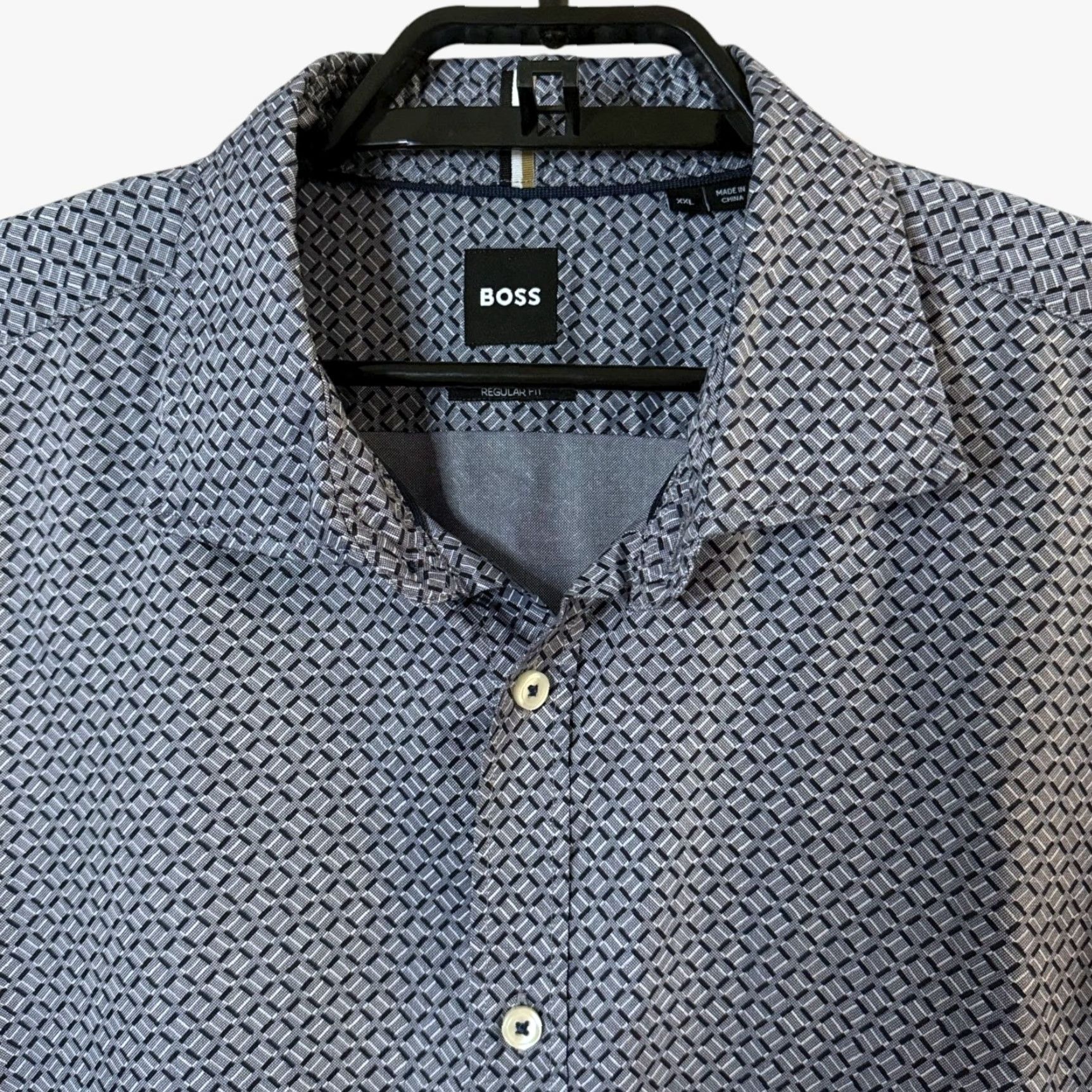 Hugo Boss HUGO BOSS Dress Shirt Liam Regular Fit Geometric Button-Up Lyocell Blue 2XL Mens Size 48R - 4 Thumbnail