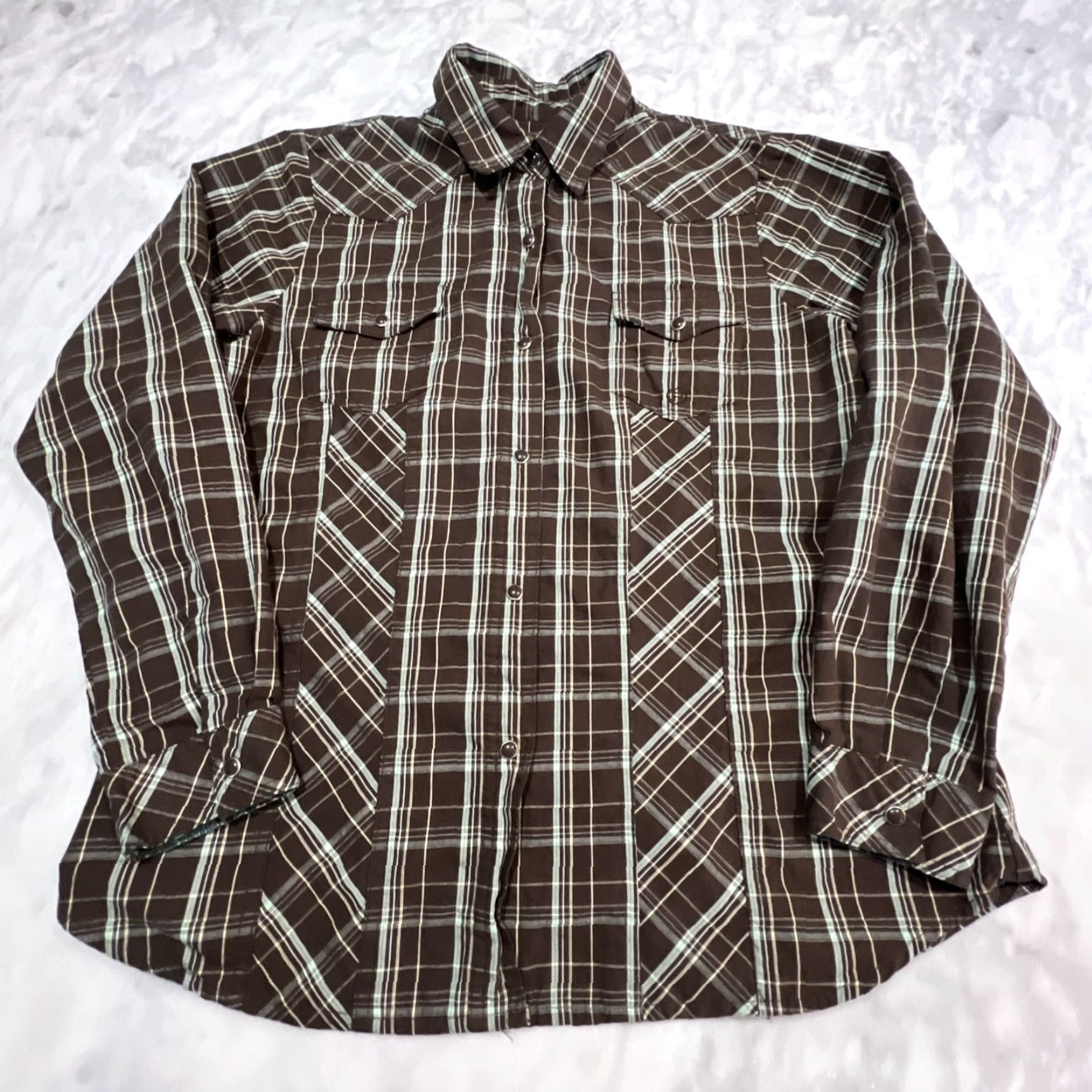 Roper Roper Western Snap Shirt Womens Large Plaid Brown Turquoise Fitted Go West Shirt Woman L Brown Plaid Slim Cotton Size L / US 10 / IT 46 - 2 Thumbnail