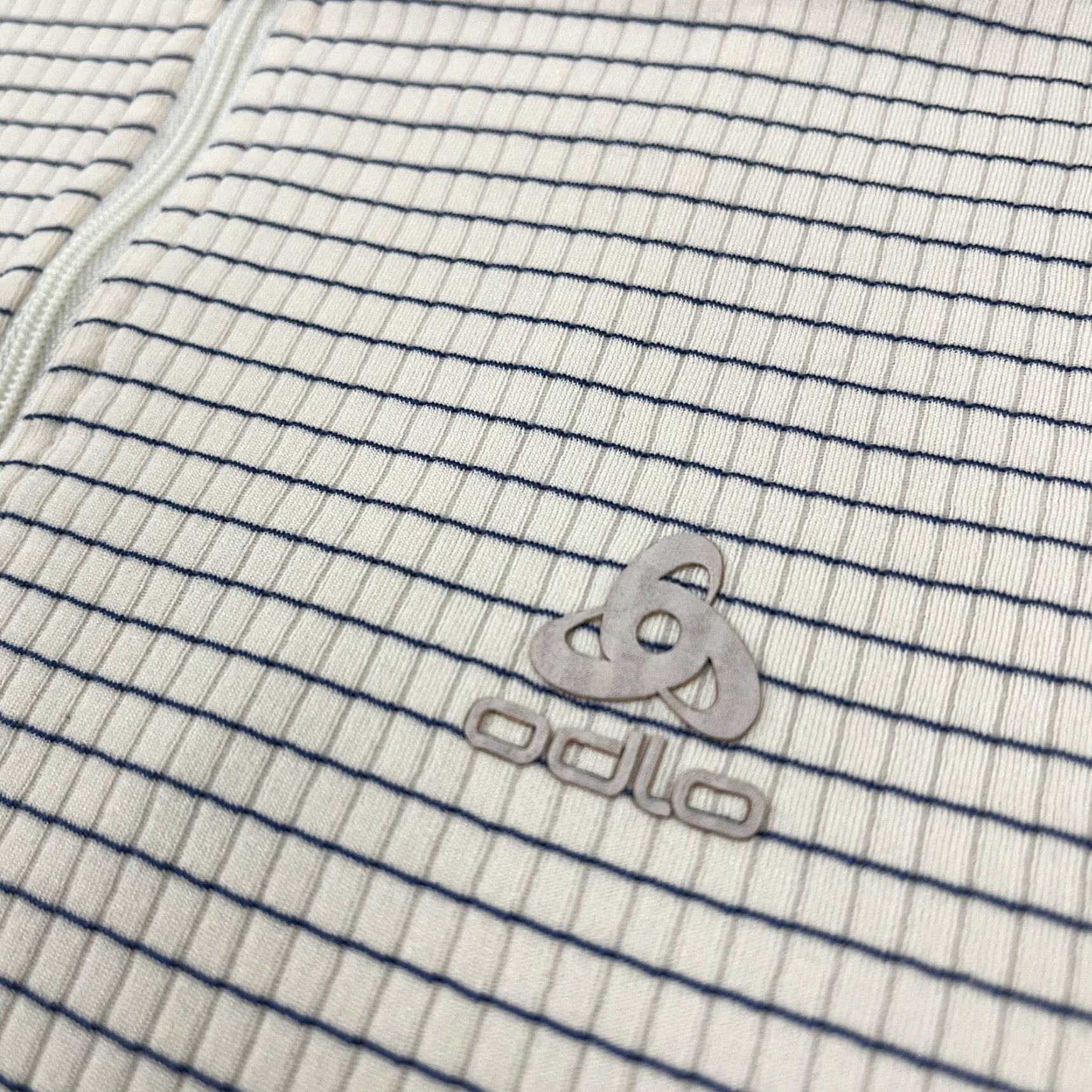 Odlo Odlo Jacket 2XL Mens Cream White Blue Striped Quarter Zip Pullover Performance Size US XXL / EU 58 / 5 - 2 Thumbnail
