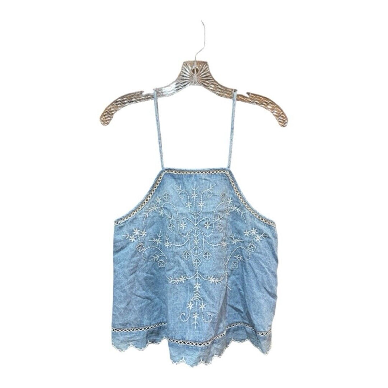 American Eagle Outfitters American Eagle Denim Embroidered Tank Size S / US 4 / IT 40 - 1 Thumbnail