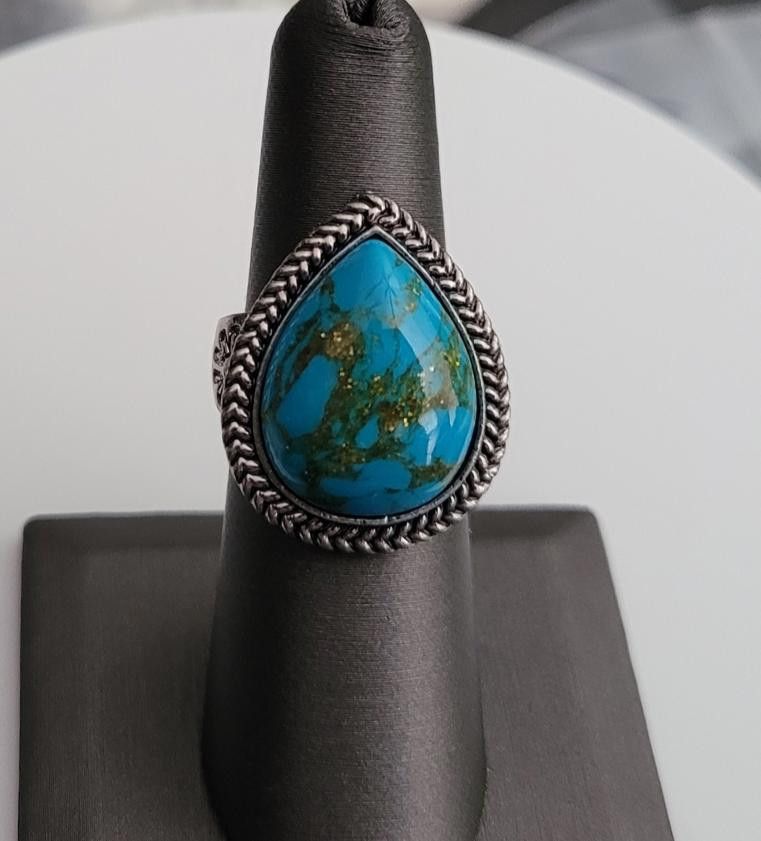 Other Big Tibetan Blue Turquoise Carved Flower Antique Silver Ring Size ONE SIZE - 1 Thumbnail