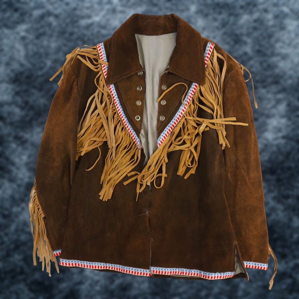 VINTAGE Cowboy Western Leather Jacket Size Large Brown Fringe Mens