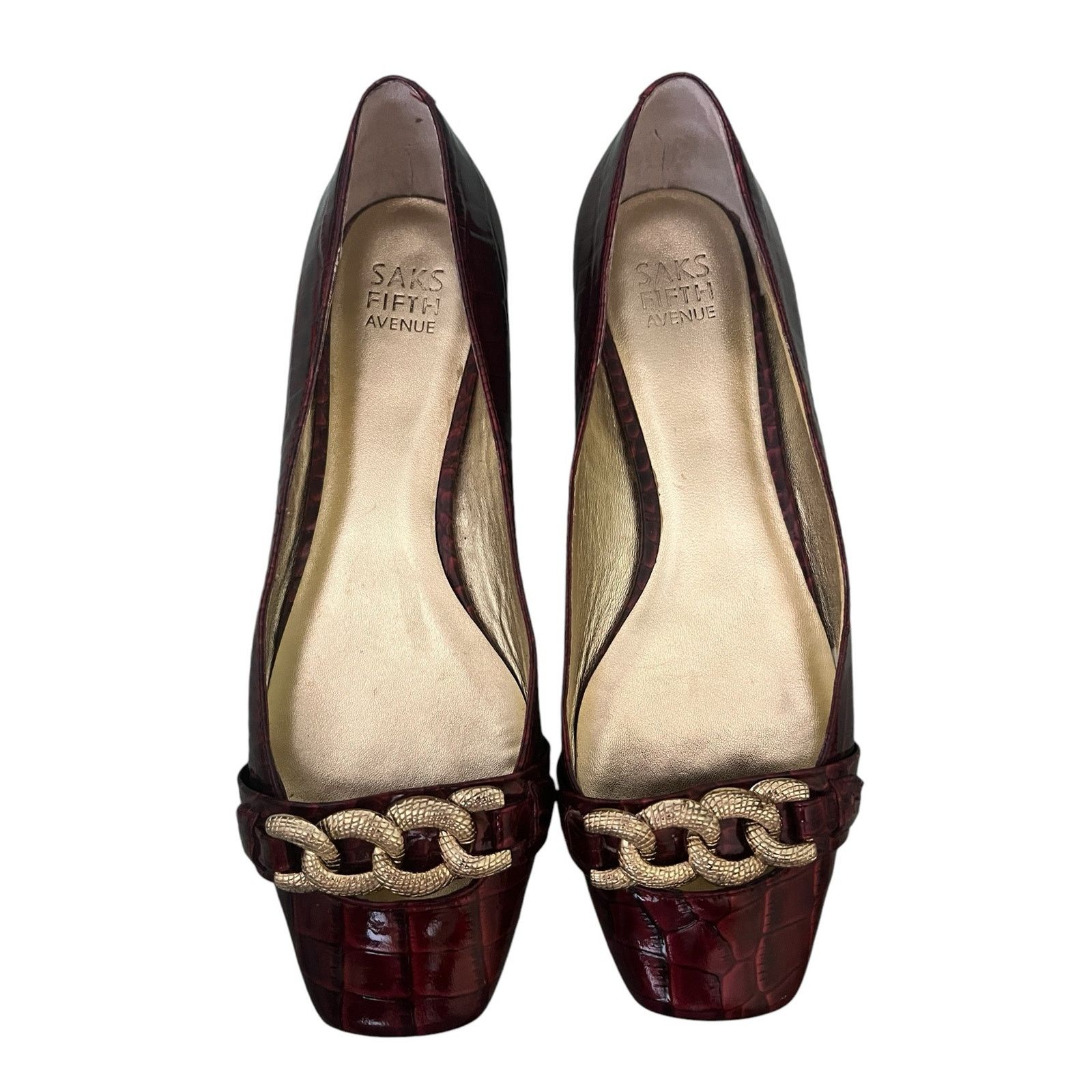 Saks Fifth Avenue Saks Fifth Avenue "Kate" Red Flats w/Lg Gold Chain On Toe 8 Size US 8 / IT 38 - 1 Thumbnail