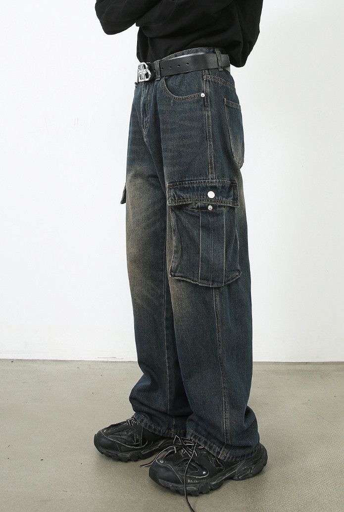 Designer × Japanese Brand Vintage Washed Loose Straight Cargo Jeans Size US 32 / EU 48 - 4 Thumbnail