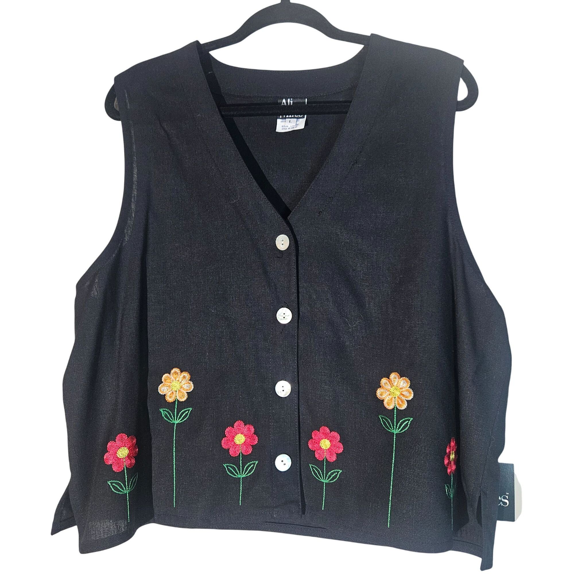 Other Ali Miles Black Sleeveless Floral Button Vest L – Artsy Gran Size L / US 10 / IT 46 - 14 Thumbnail