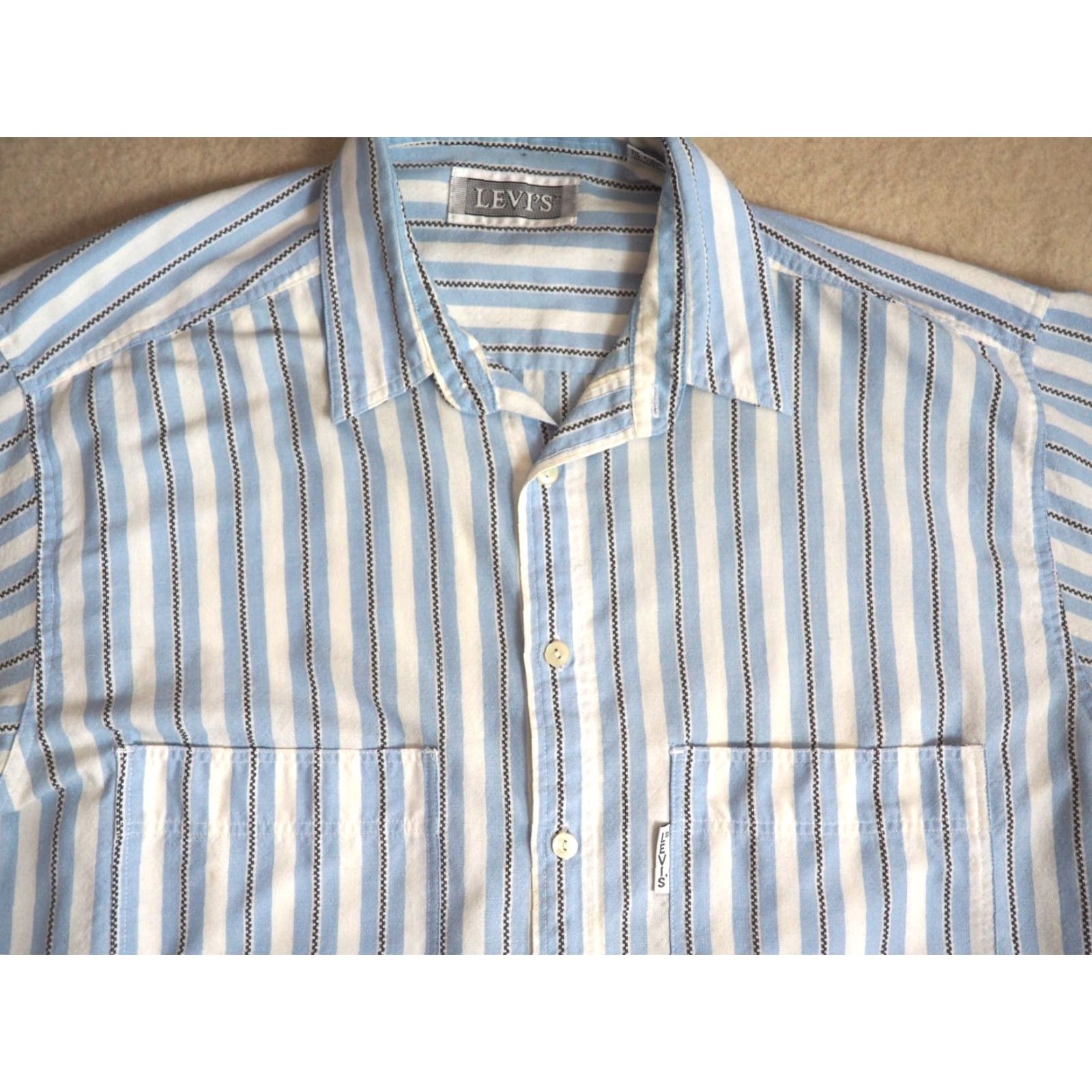 Levi's VTG Levi's Button-Front Shirt Mens L Casual 1990s 90s Striped Blue White Cotton Grunge Baggy Long Sleeve Size US L / EU 52-54 / 3 - 3 Thumbnail