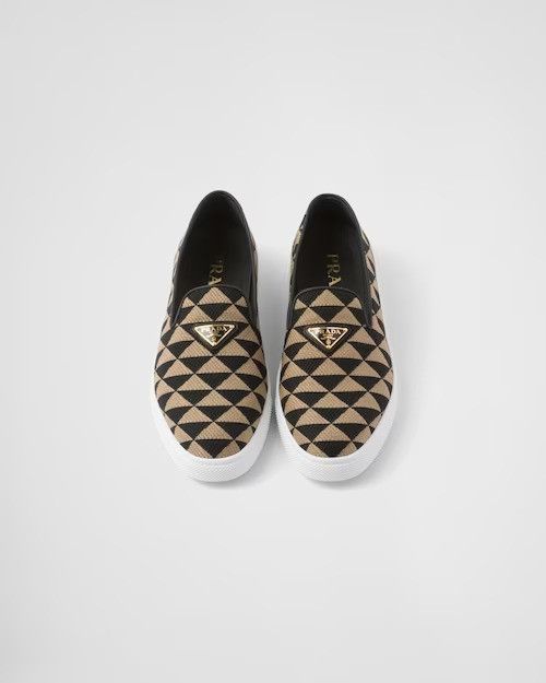 Prada o1w1db11124 Embroidered Fabric Slip Ons in Black/Beige Size US 9 / IT 39 - 4 Thumbnail