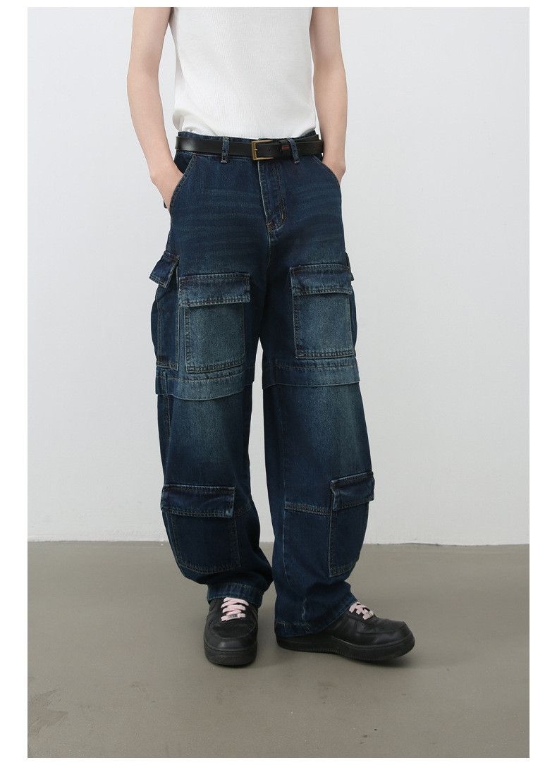 Japanese Brand American washed patchwork multi-pocket curved jeans for men Size US 32 / EU 48 - 2 Thumbnail
