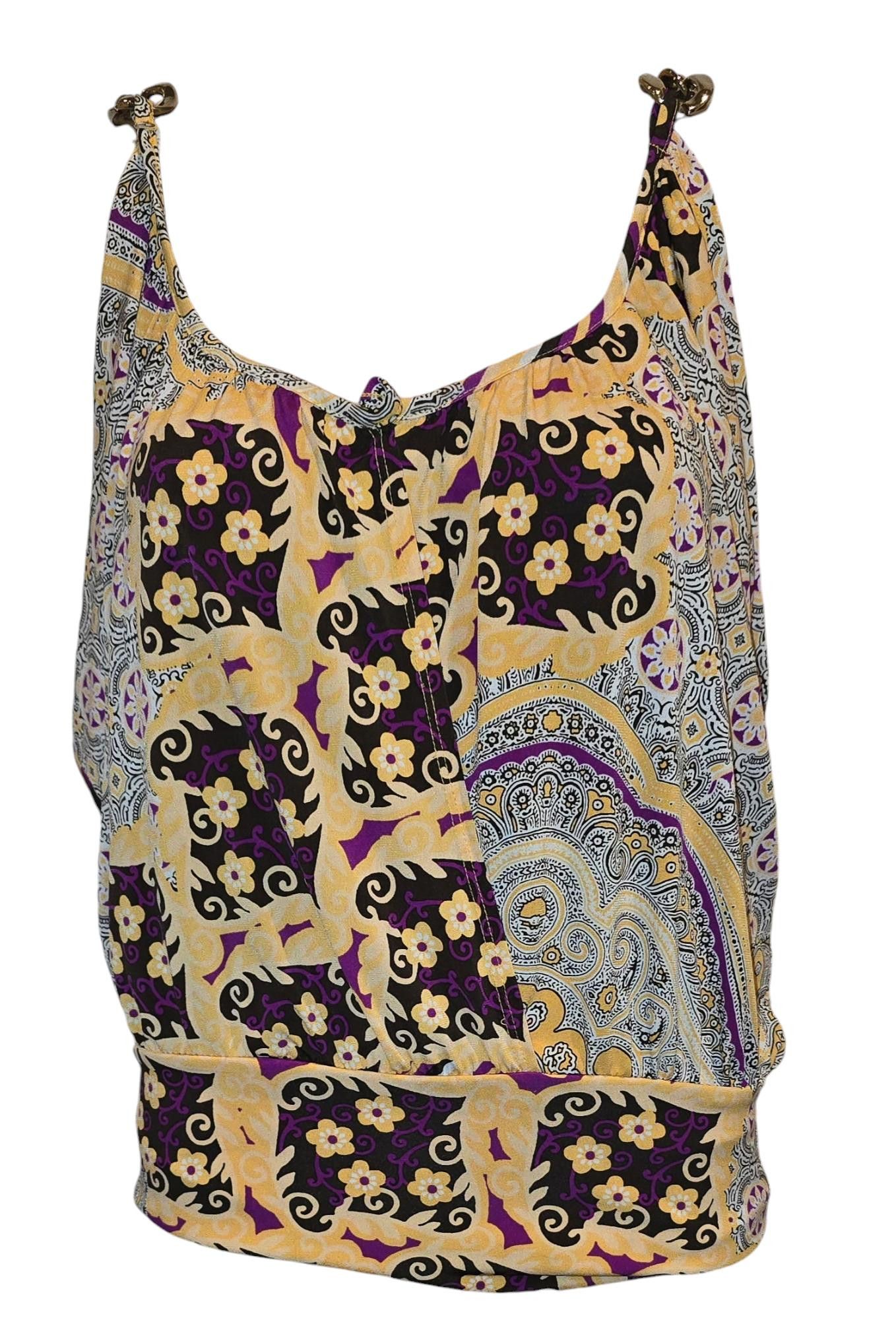Designer Chic Patterned Women's Top - Vibrant Floral & Paisley Design Size L / US 10 / IT 46 - 1 Thumbnail