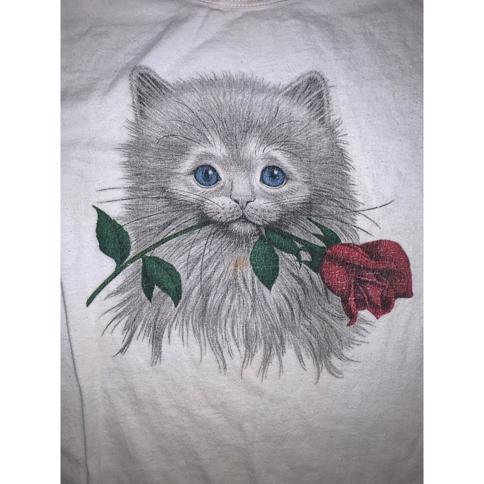 Other × Vintage Cat Rose T Shirt Dress Nightshirt Single Stitch White XL Size ONE SIZE - 1 Thumbnail