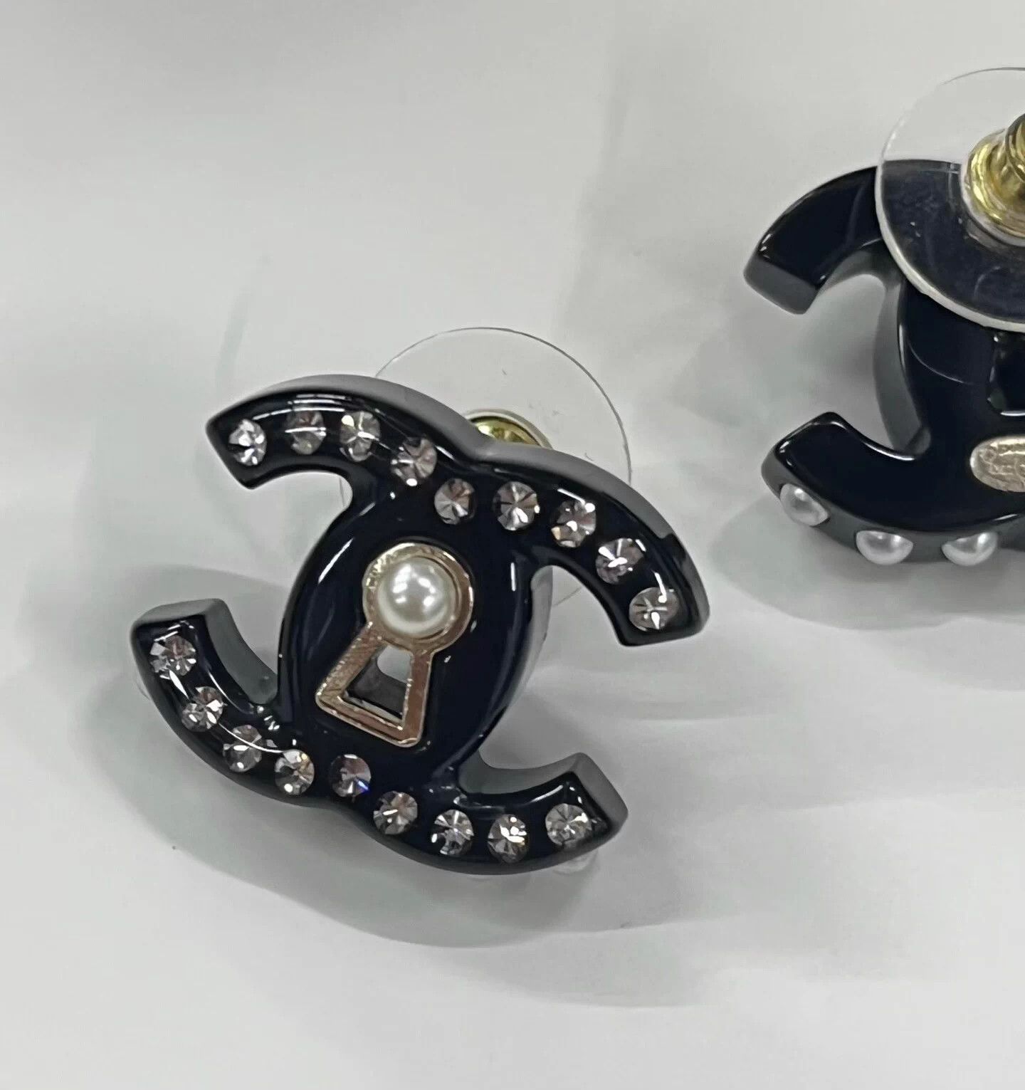 Chanel Chanel Black Acrylic Pearl Lock CC Earrings New Size ONE SIZE - 3 Thumbnail