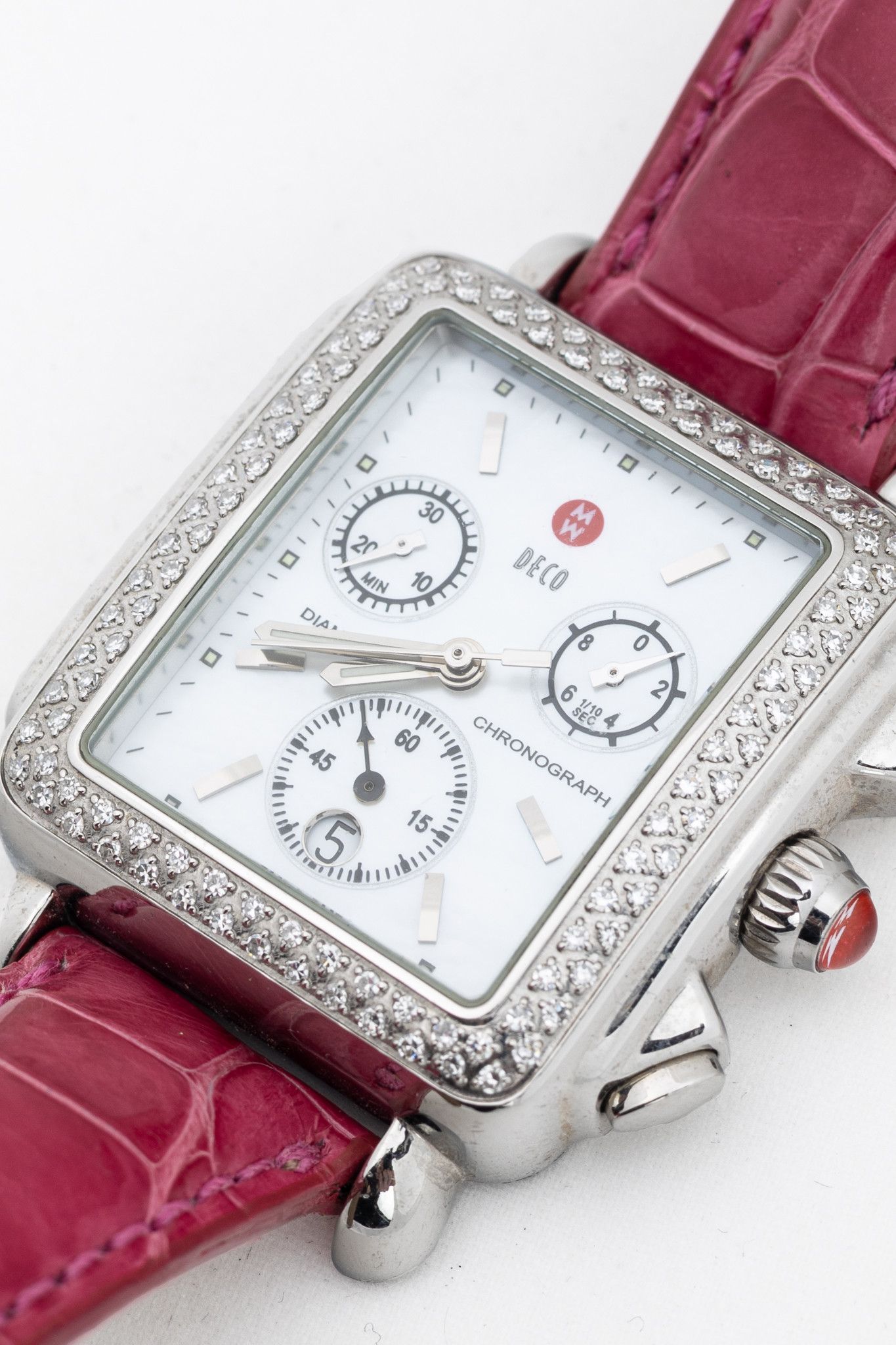 Other MICHELE Deco Diamond Chronograph Pink-Alligator-Strap Watch Size ONE SIZE - 3 Thumbnail